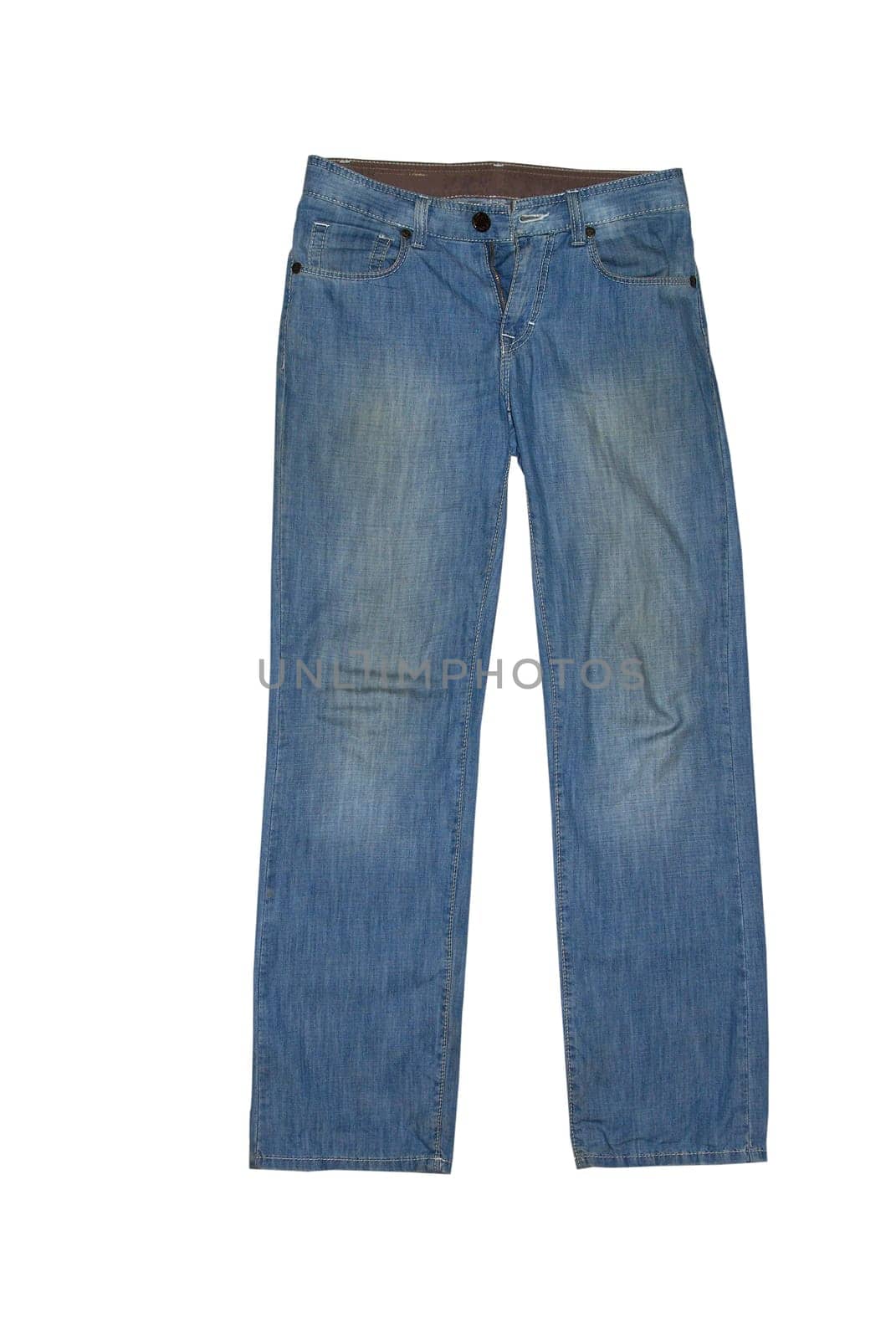 Pile of different shades of blue jeans