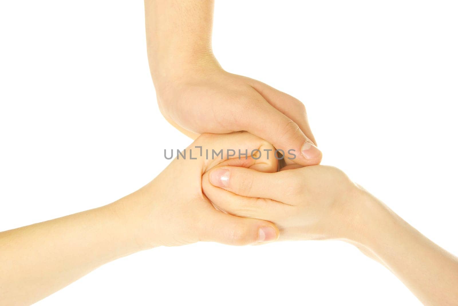 ring of hands isolated on a white