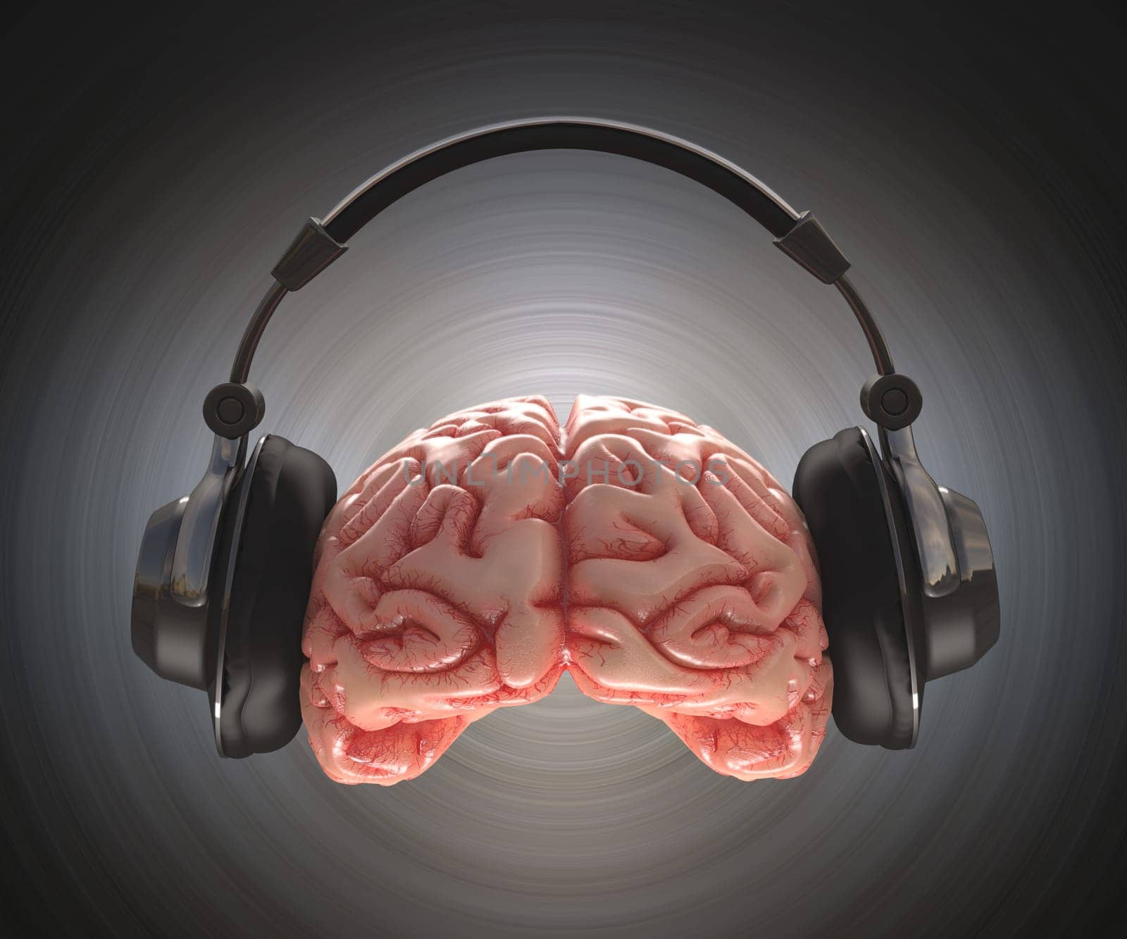 Human brain recording information with headphones.