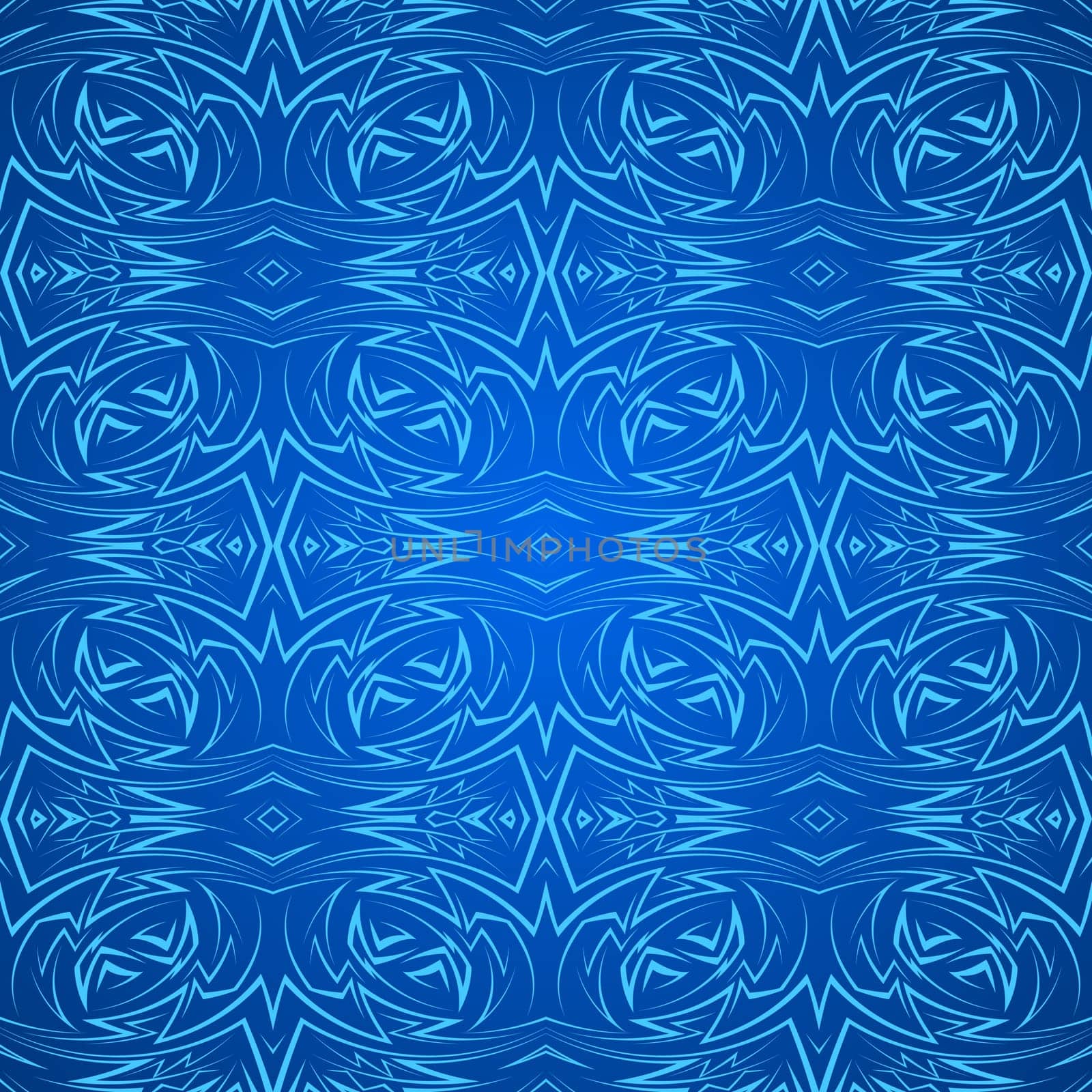 Abstract seamless pattern in blue with sharp line ornament