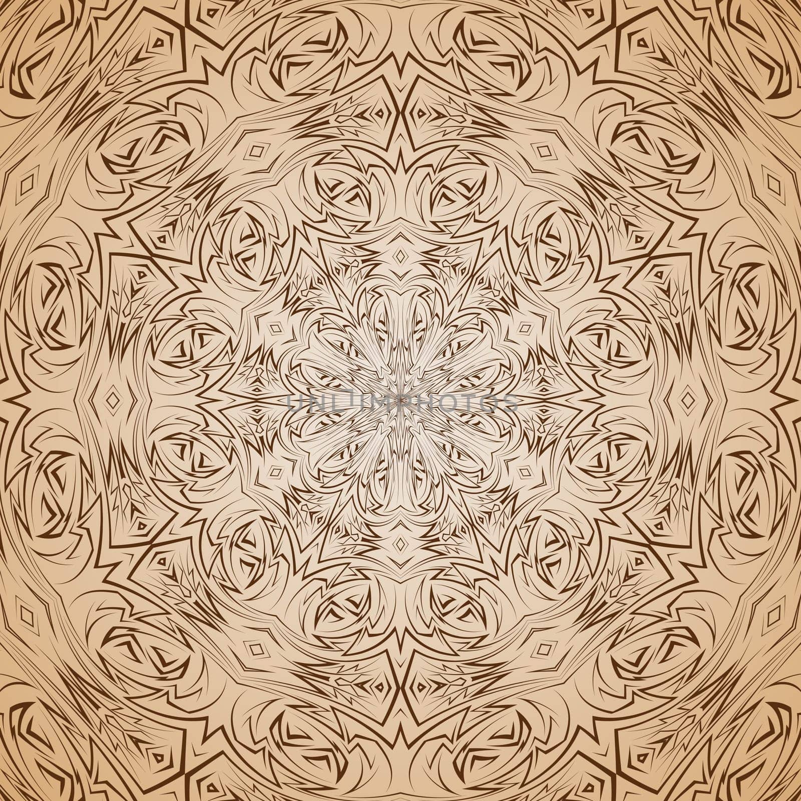Abstract pattern in beige and brown with sharp line round ornament