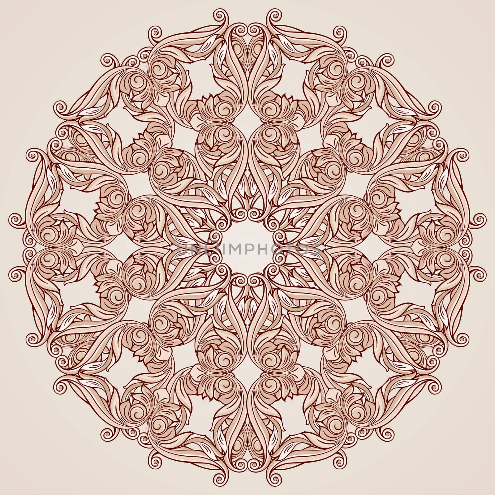 Round ornate pattern in pastel rose pink shades