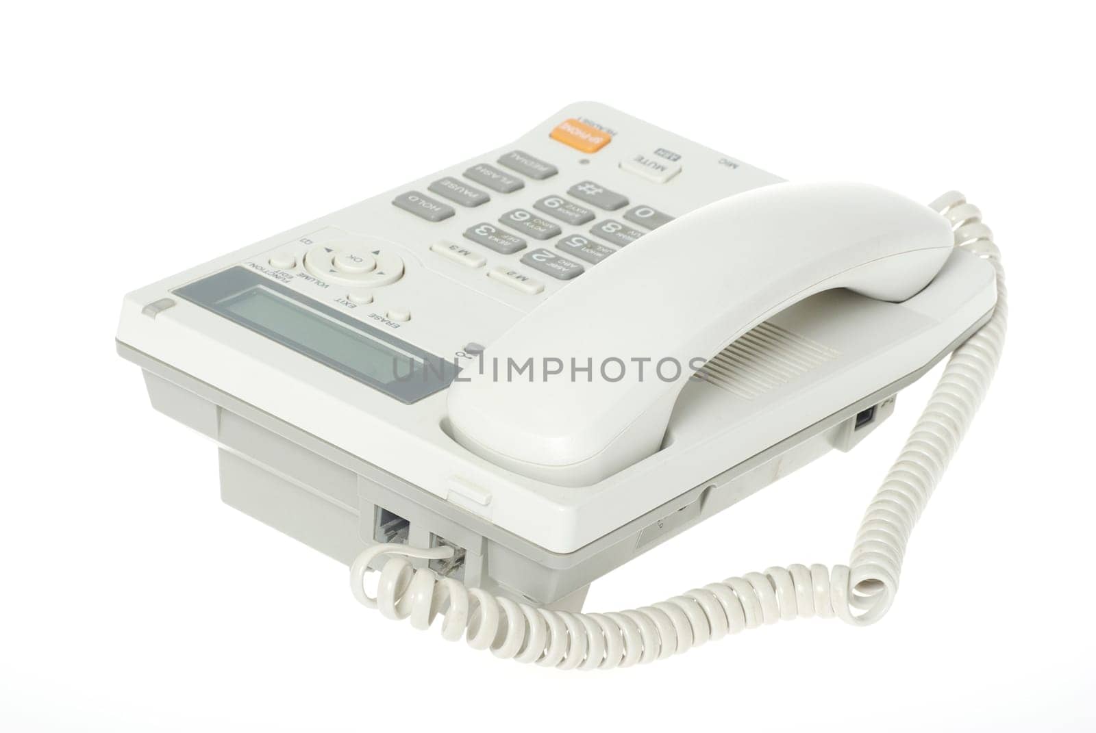 white office telephone on a white  background