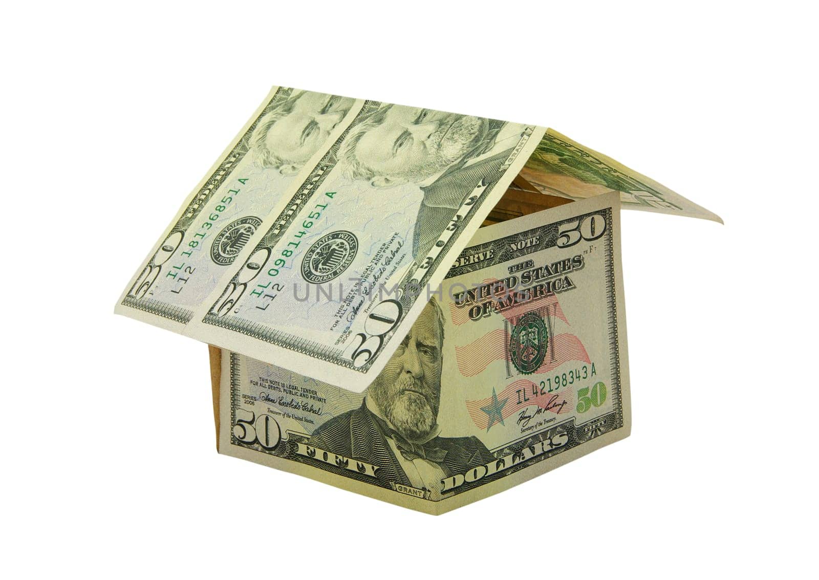 Money house isolated on white background