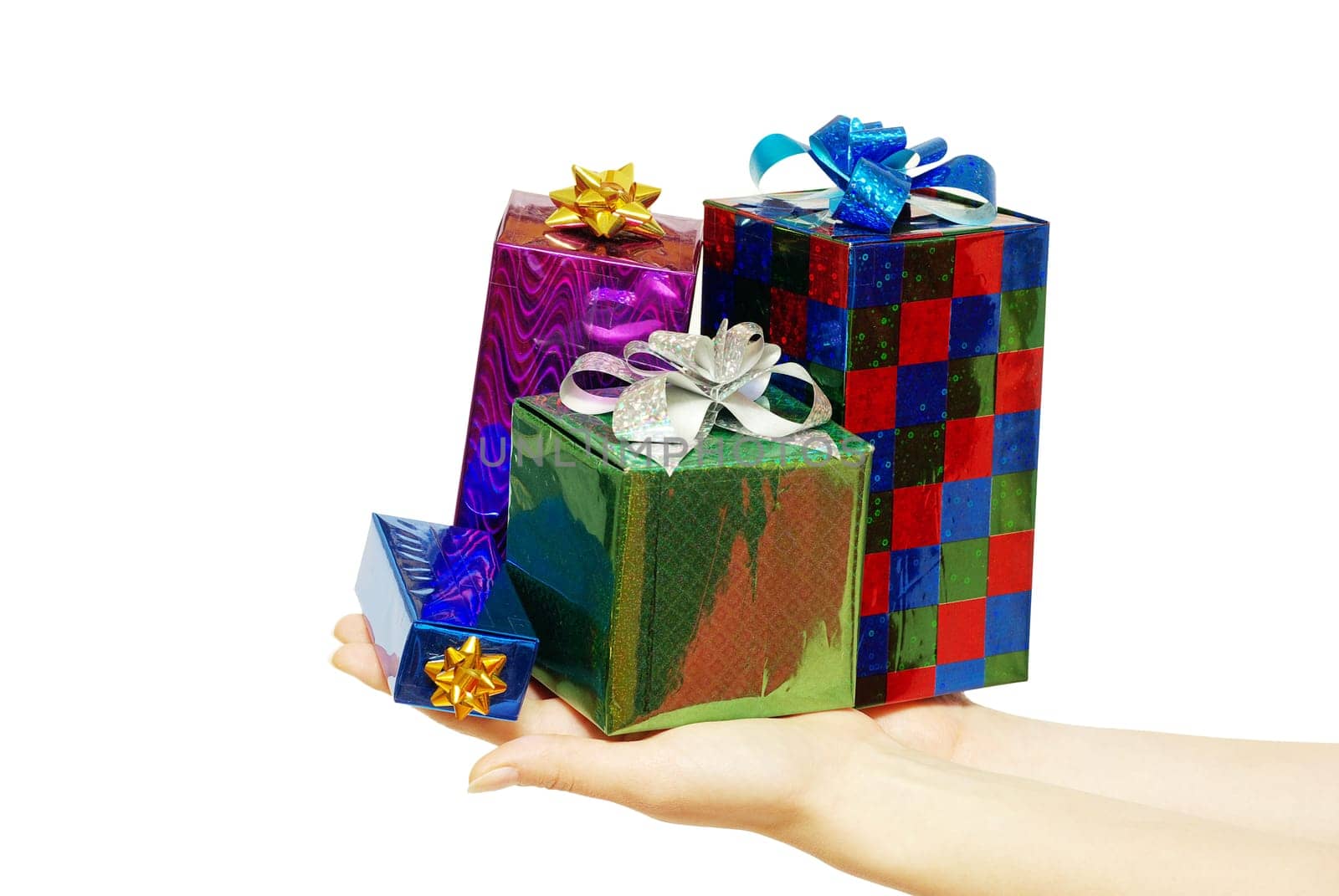 christmas gift in hands isolated on white