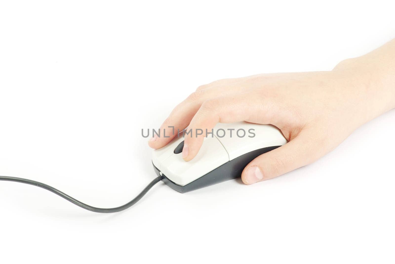 black computer mouse and hand