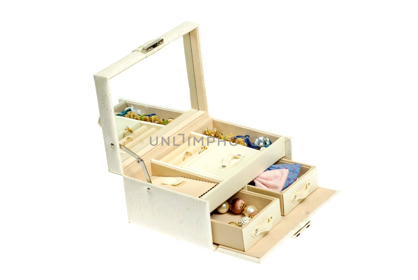 leather cosmetic box on white background