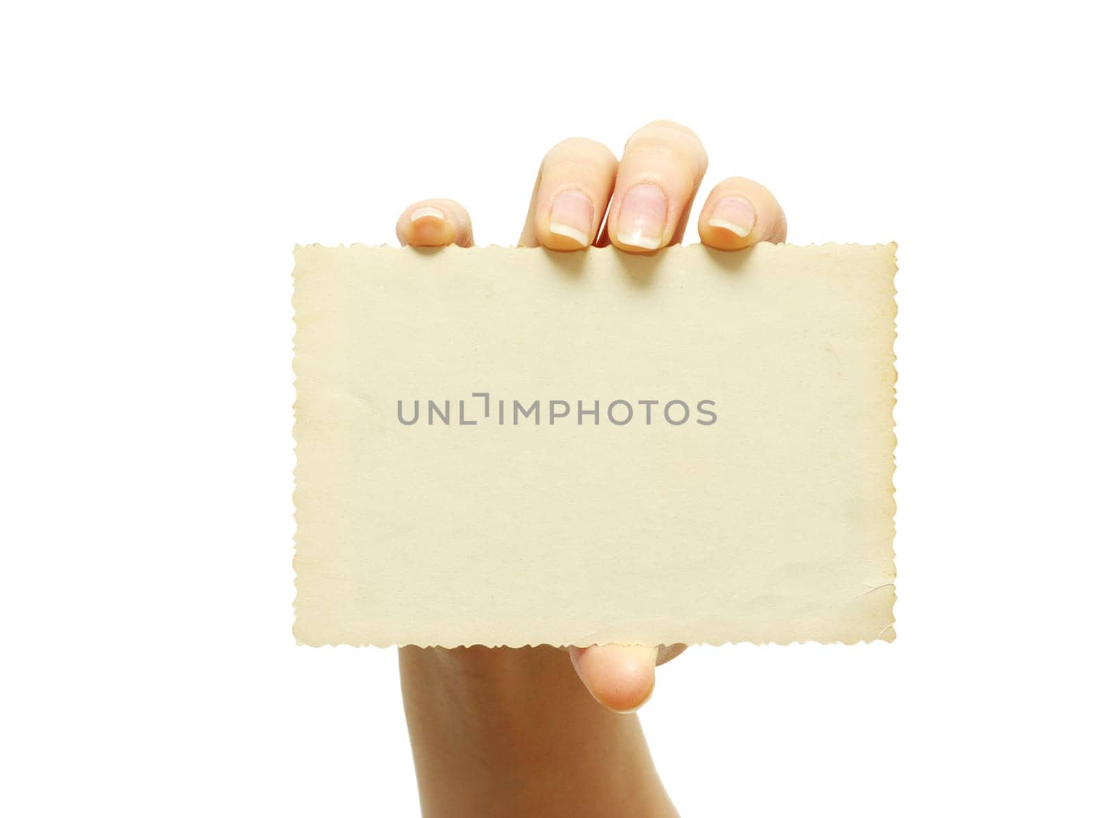 card blank in a hand on white