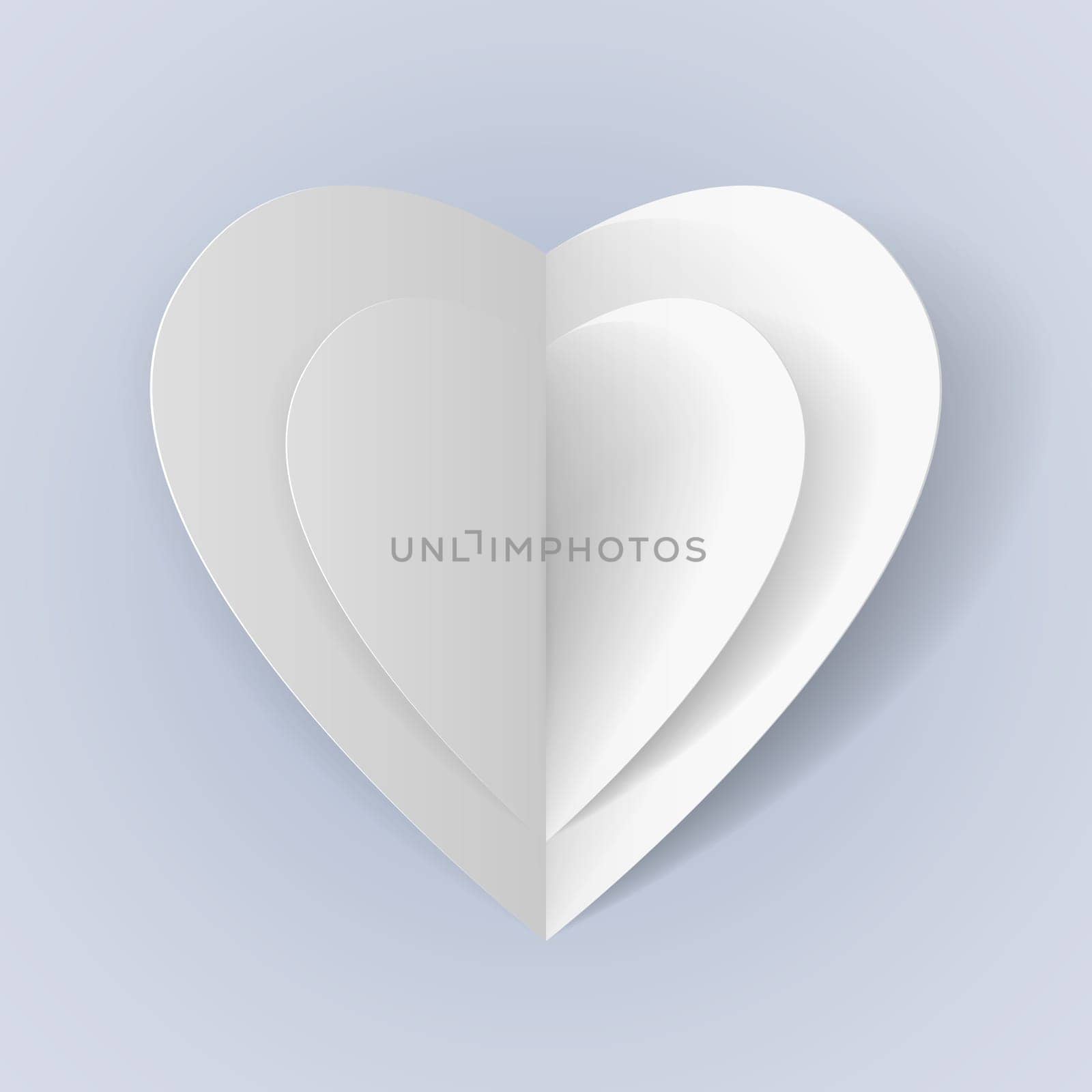 Two white folded paper hearts for romantic design