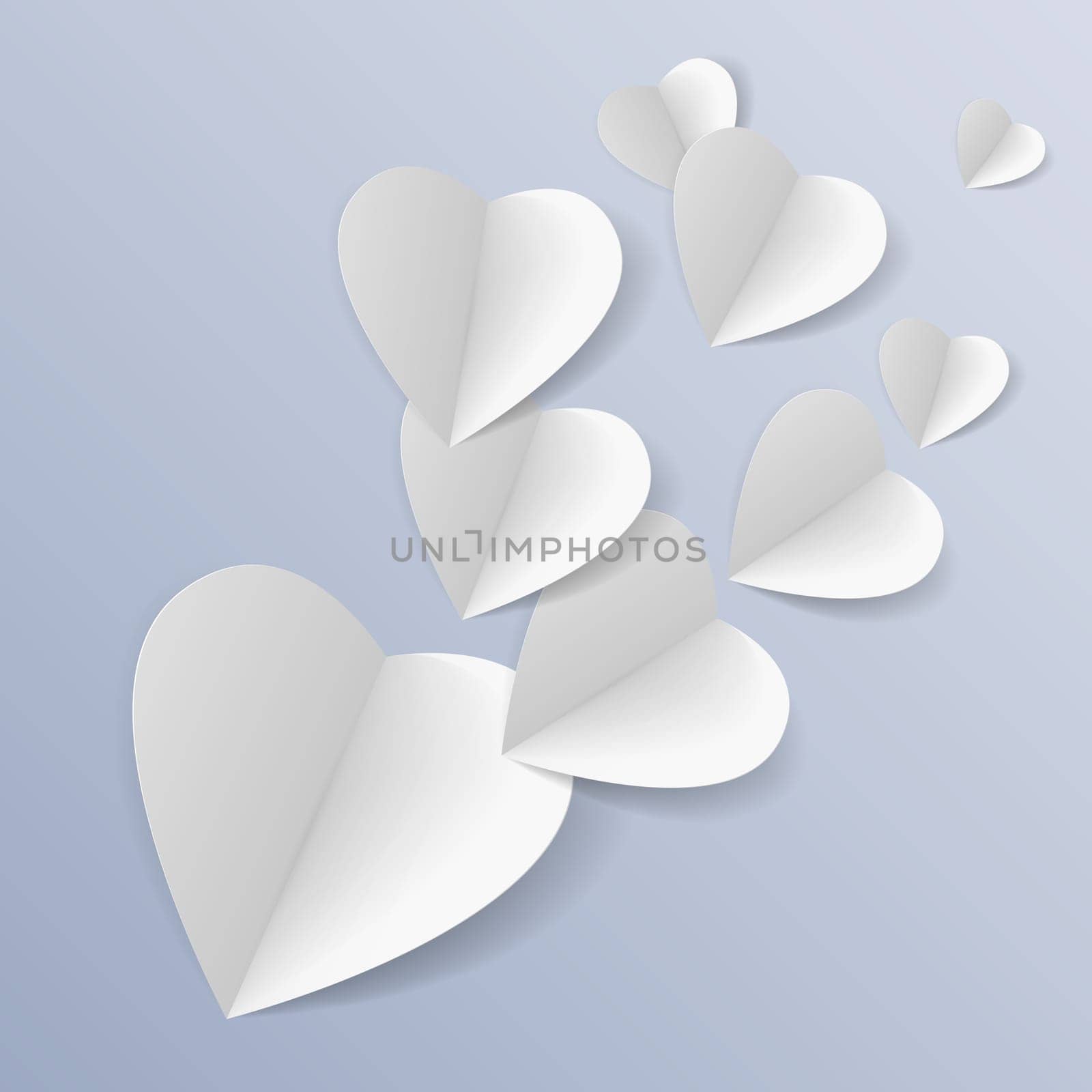 Background with several white folded paper hearts