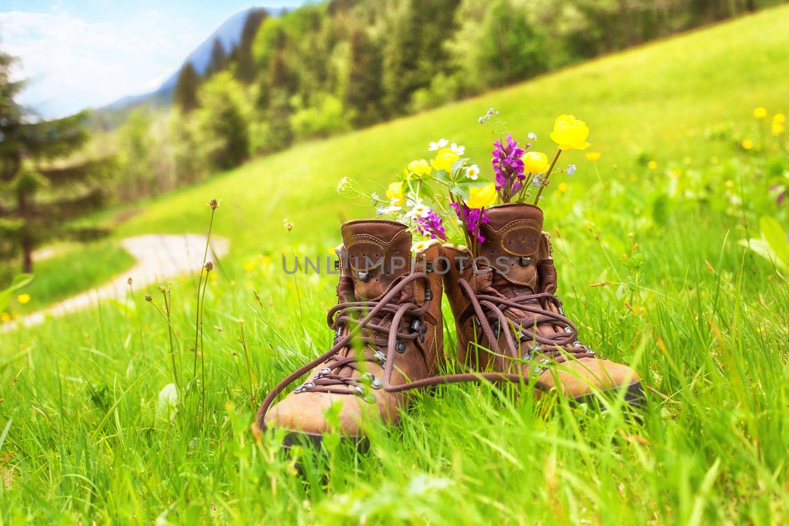 Hiking boots in the mountains