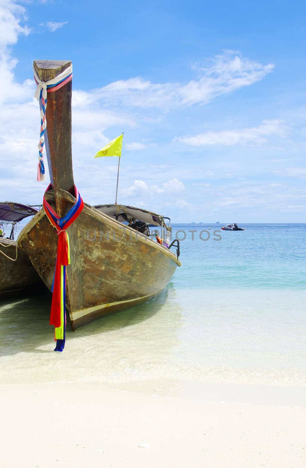 Tropical beach, longtail boats, Andaman Sea, Thailand