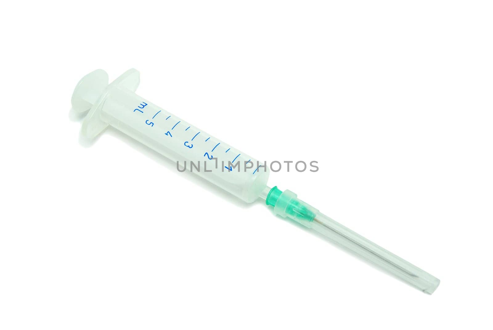New syringe isolated on white background.