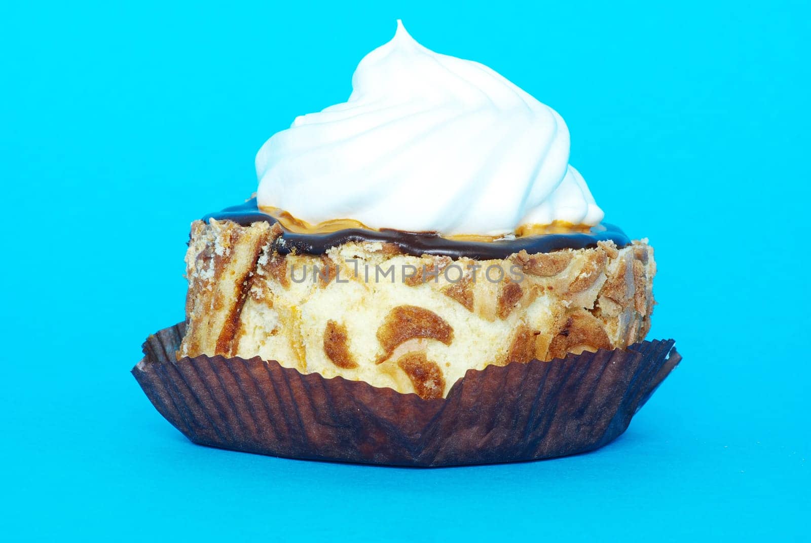 fresh cake isolated on a blue background