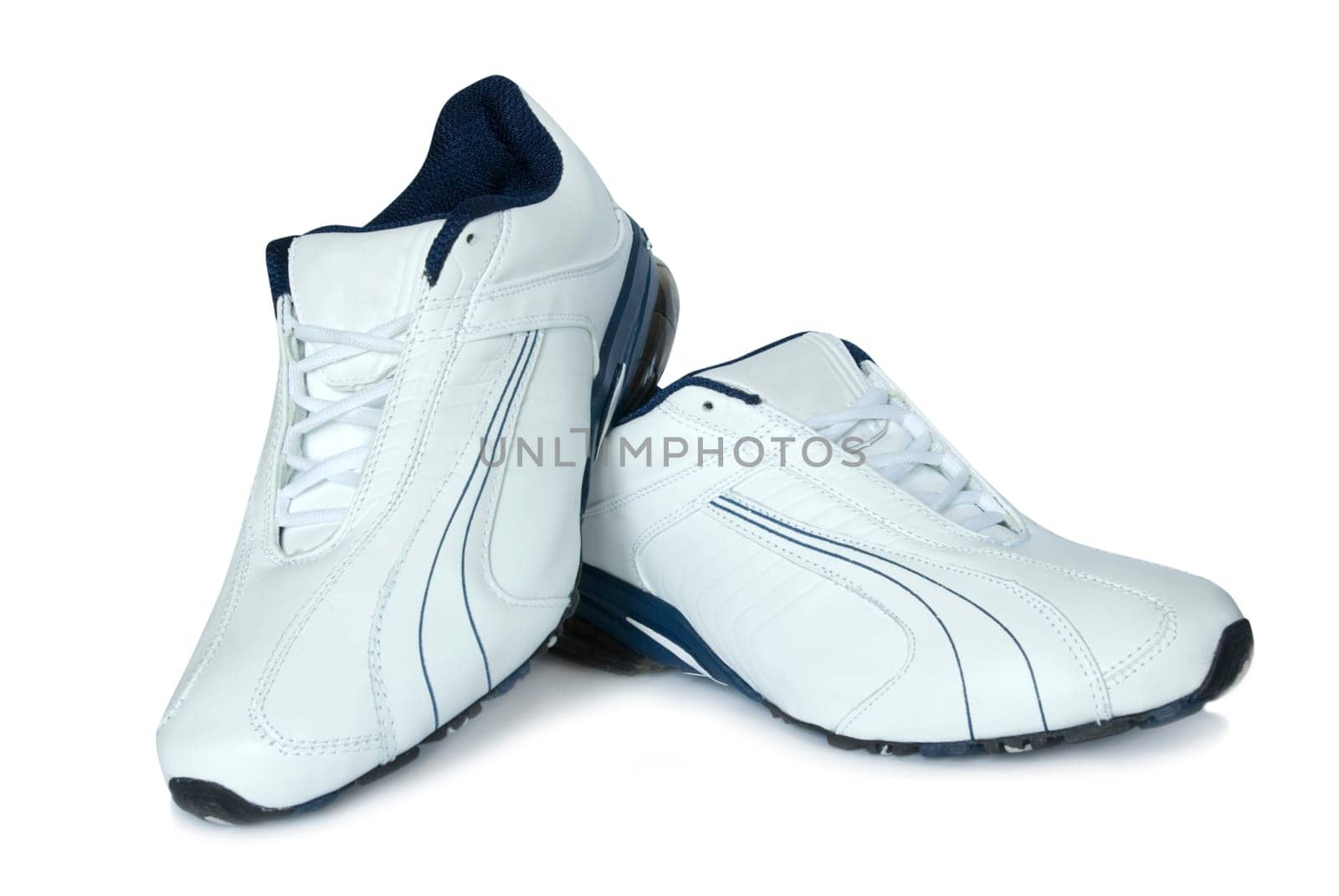 A pair of men's running shoes on white