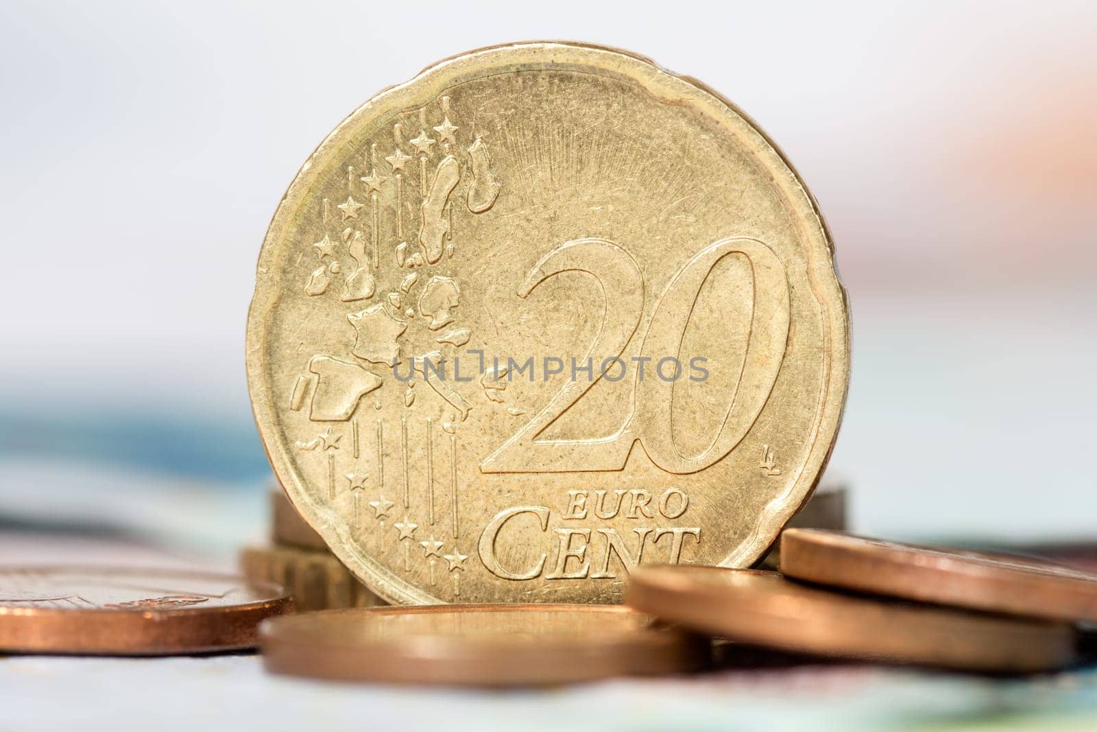 Close up of a twenty cents euro coin