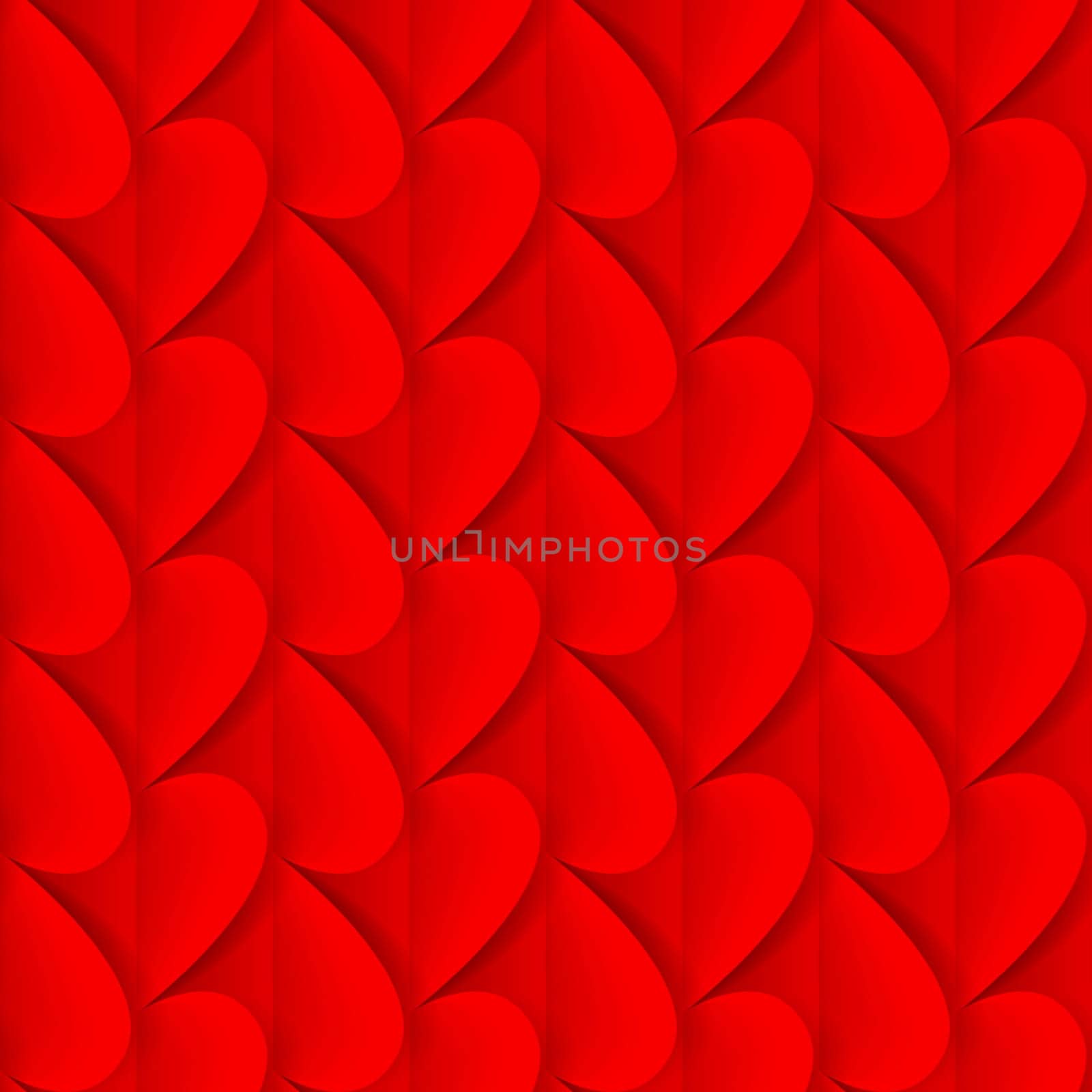 Romantic background made of folded red paper hearts