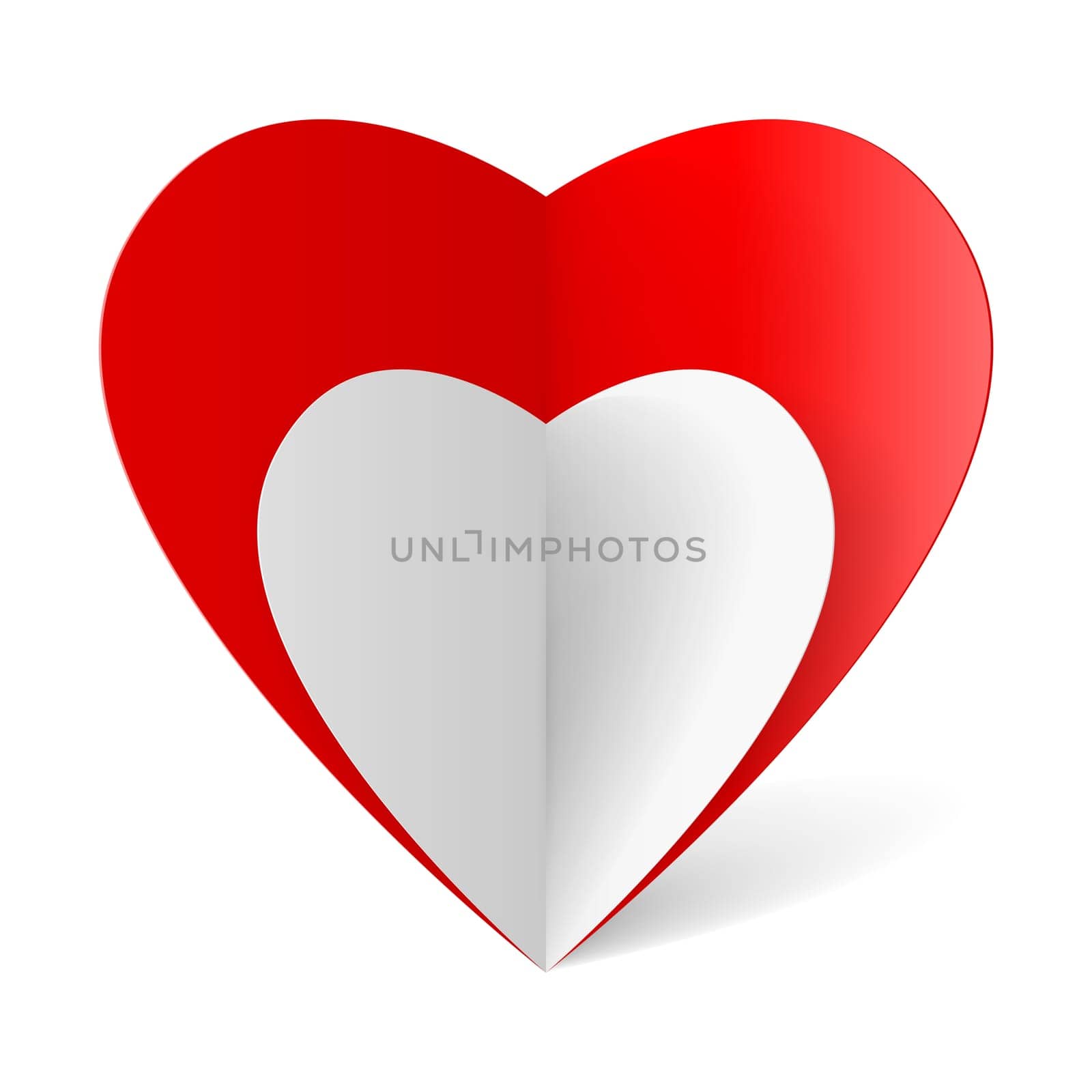 Red and white folded paper hearts for your design