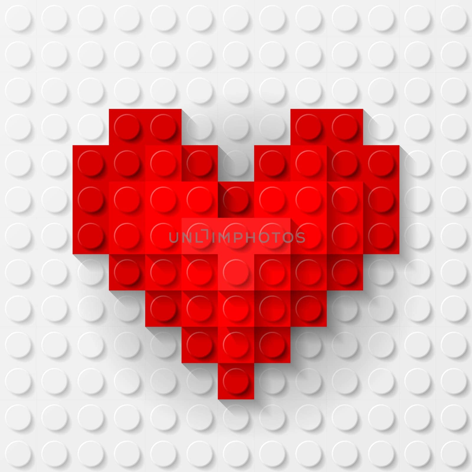 Plastic red heart on white background made of construction kit
