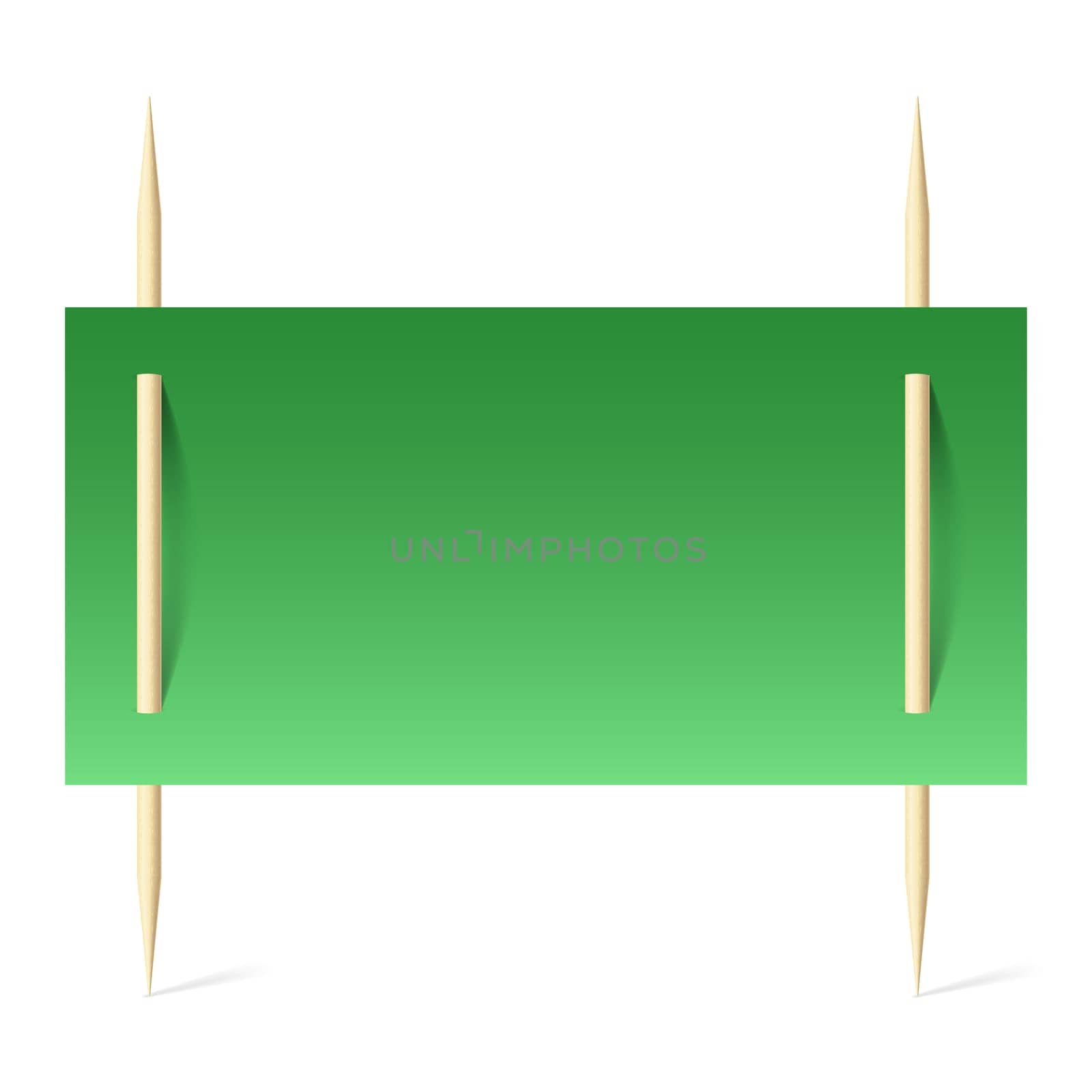 Blank banner with green paper on toothpicks. Illustration on white background