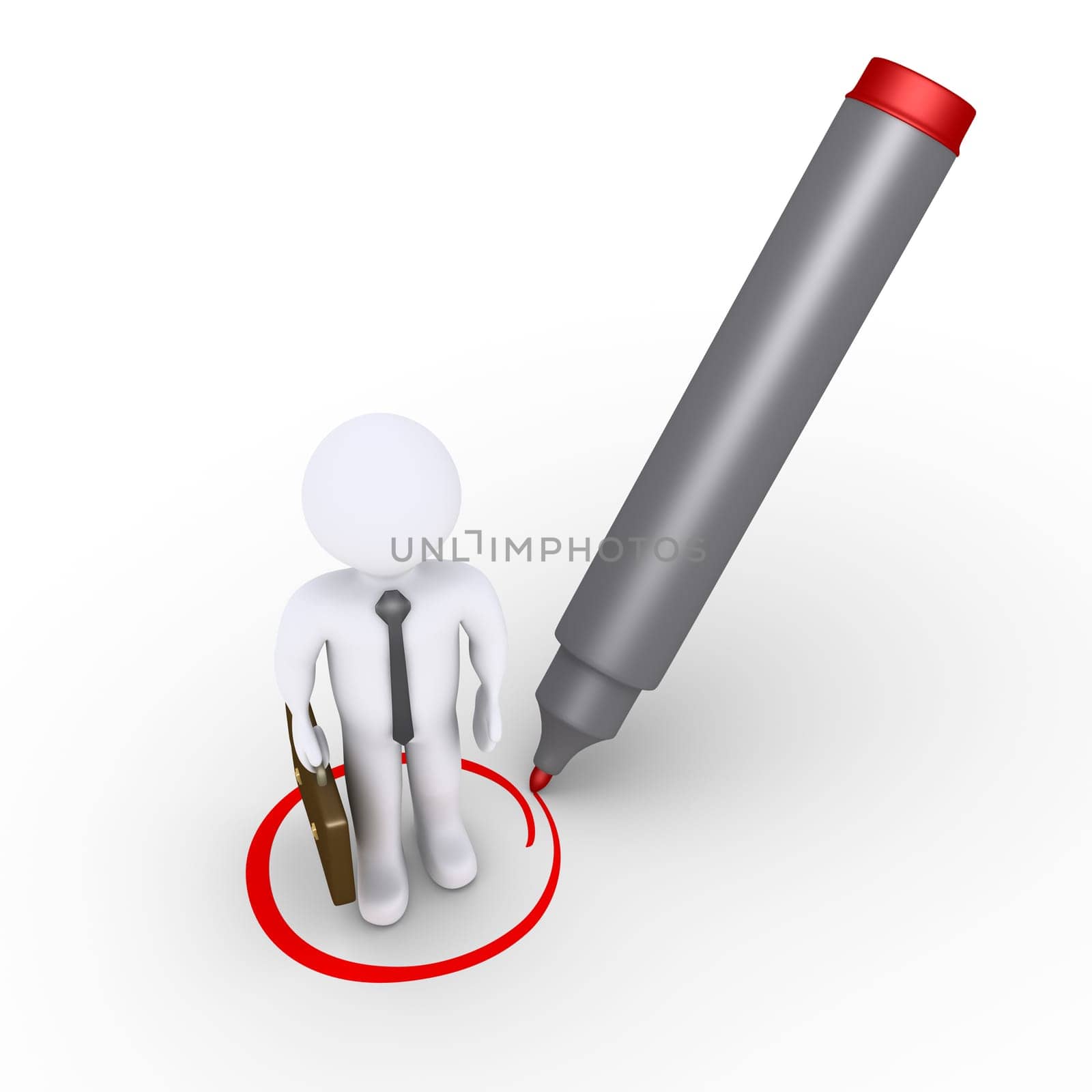3d businessman is selected with circle by a marker