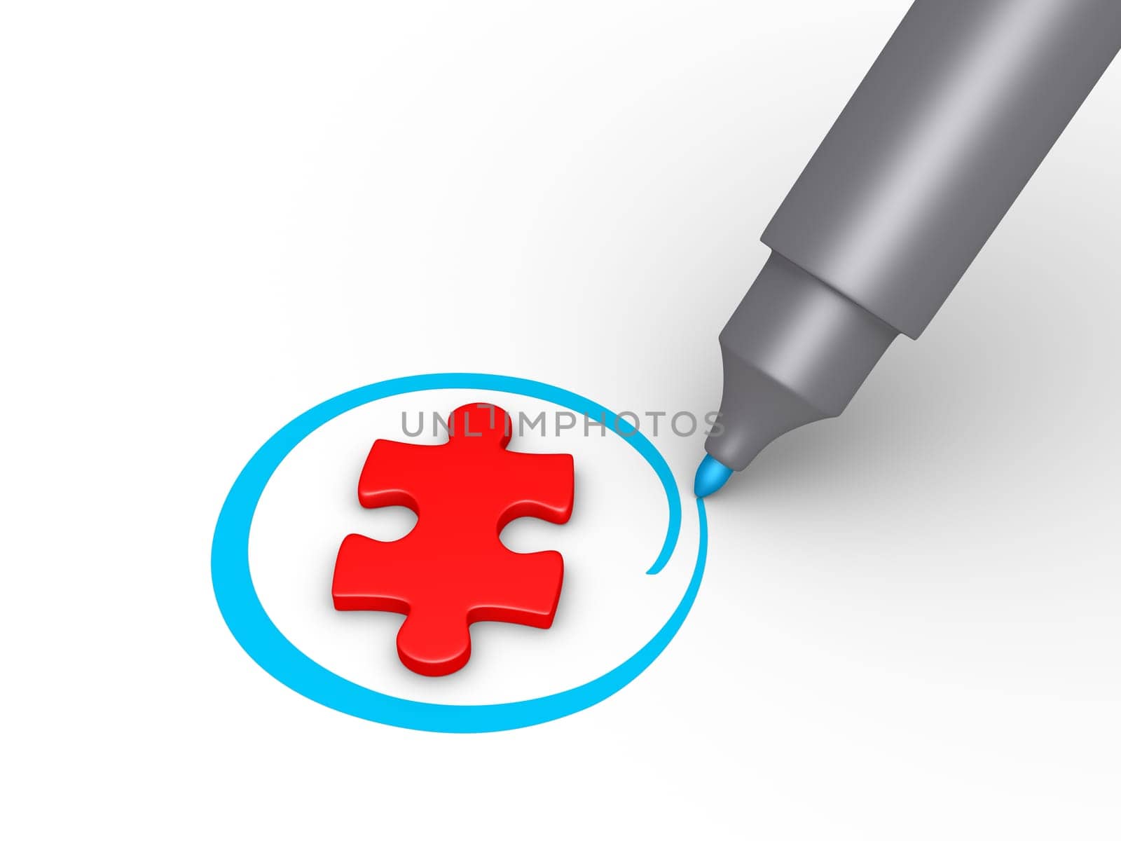 3d puzzle piece is selected with circle by a marker