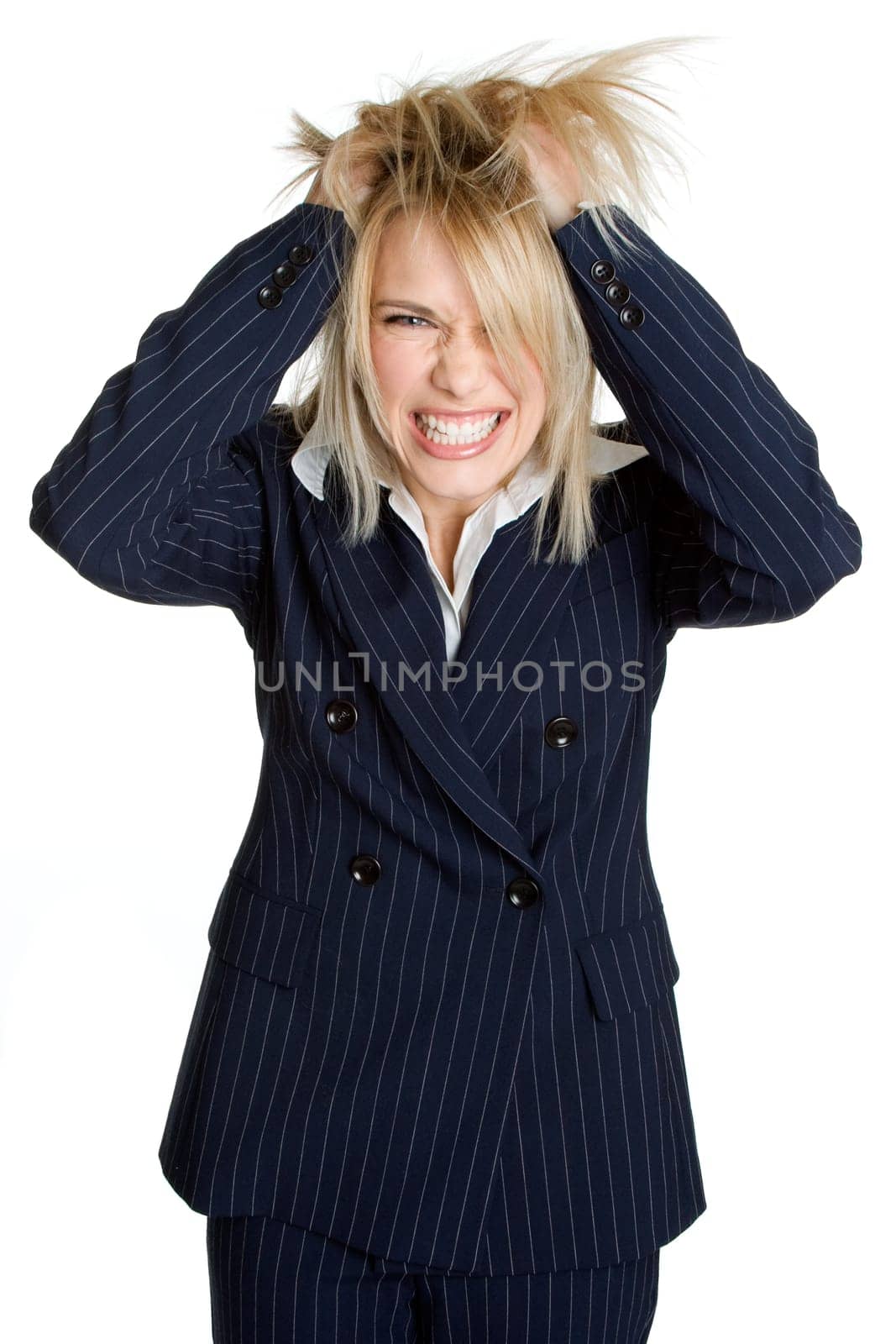Isolated frustrated blond businesswoman