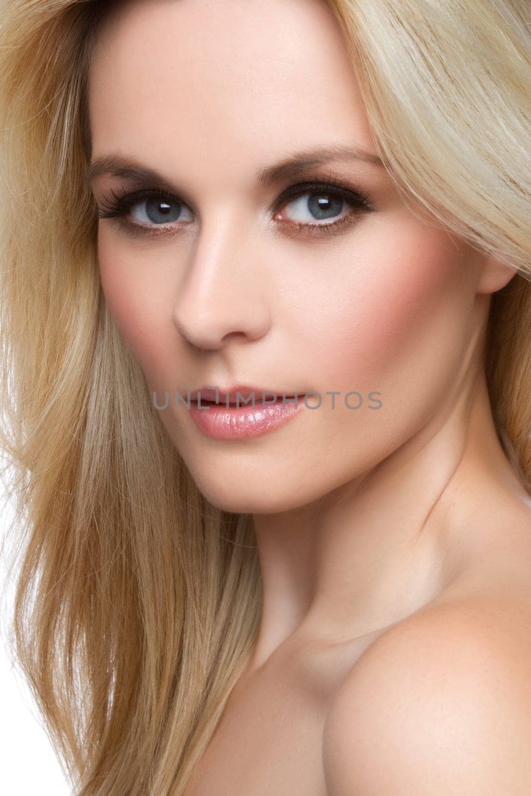 Beautiful blond woman face closeup