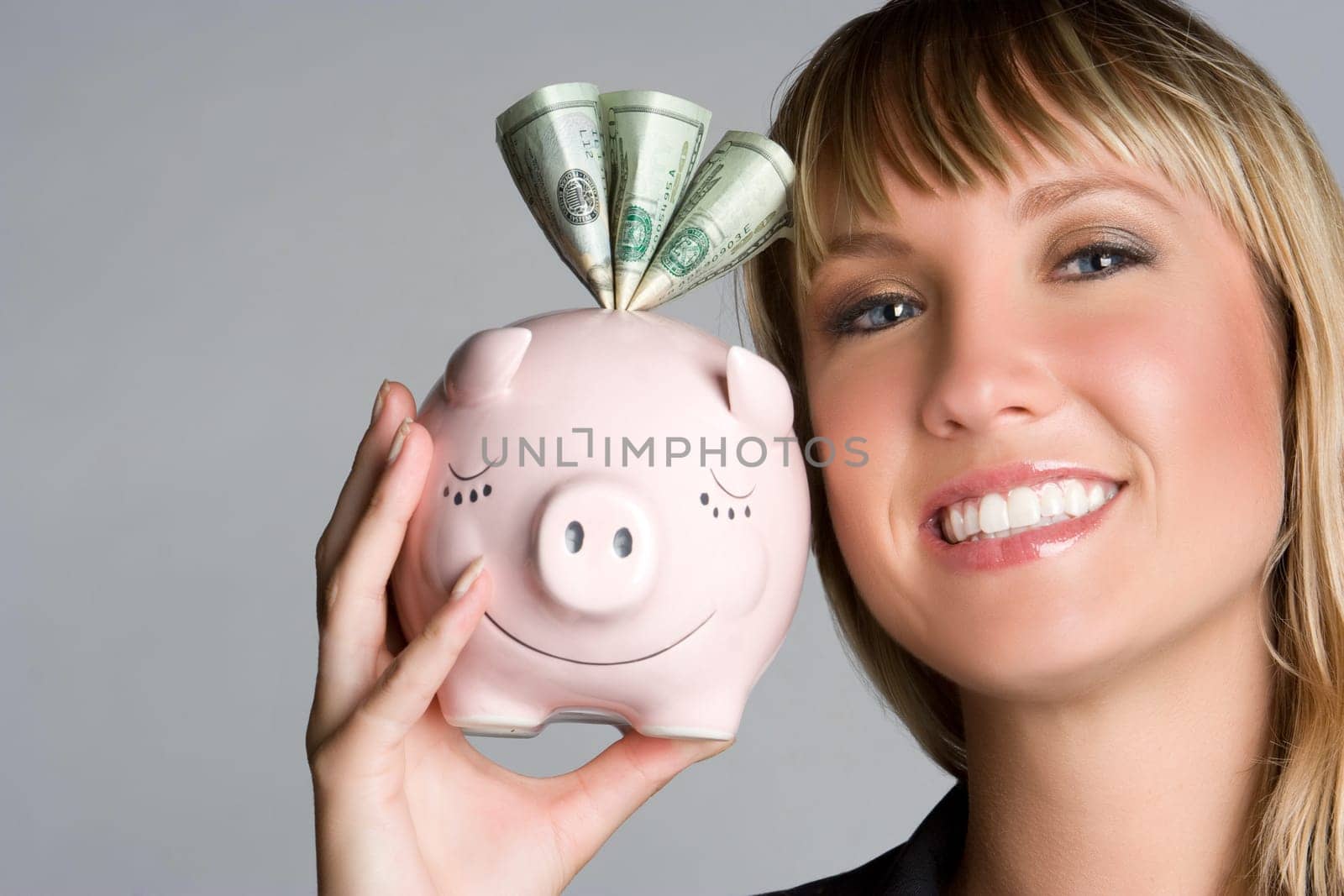 Piggy bank woman saving money