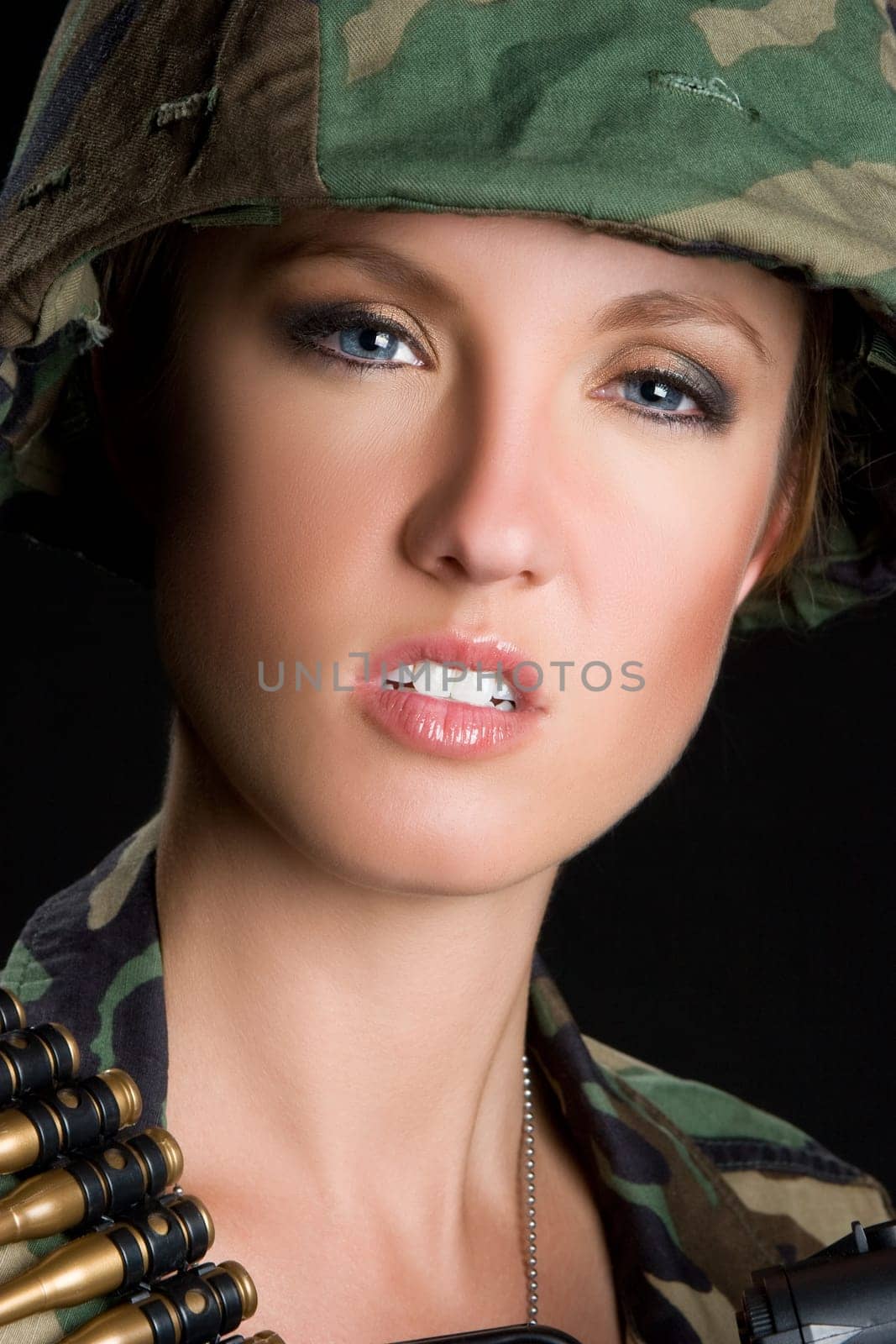 Beautiful sexy military woman closeup