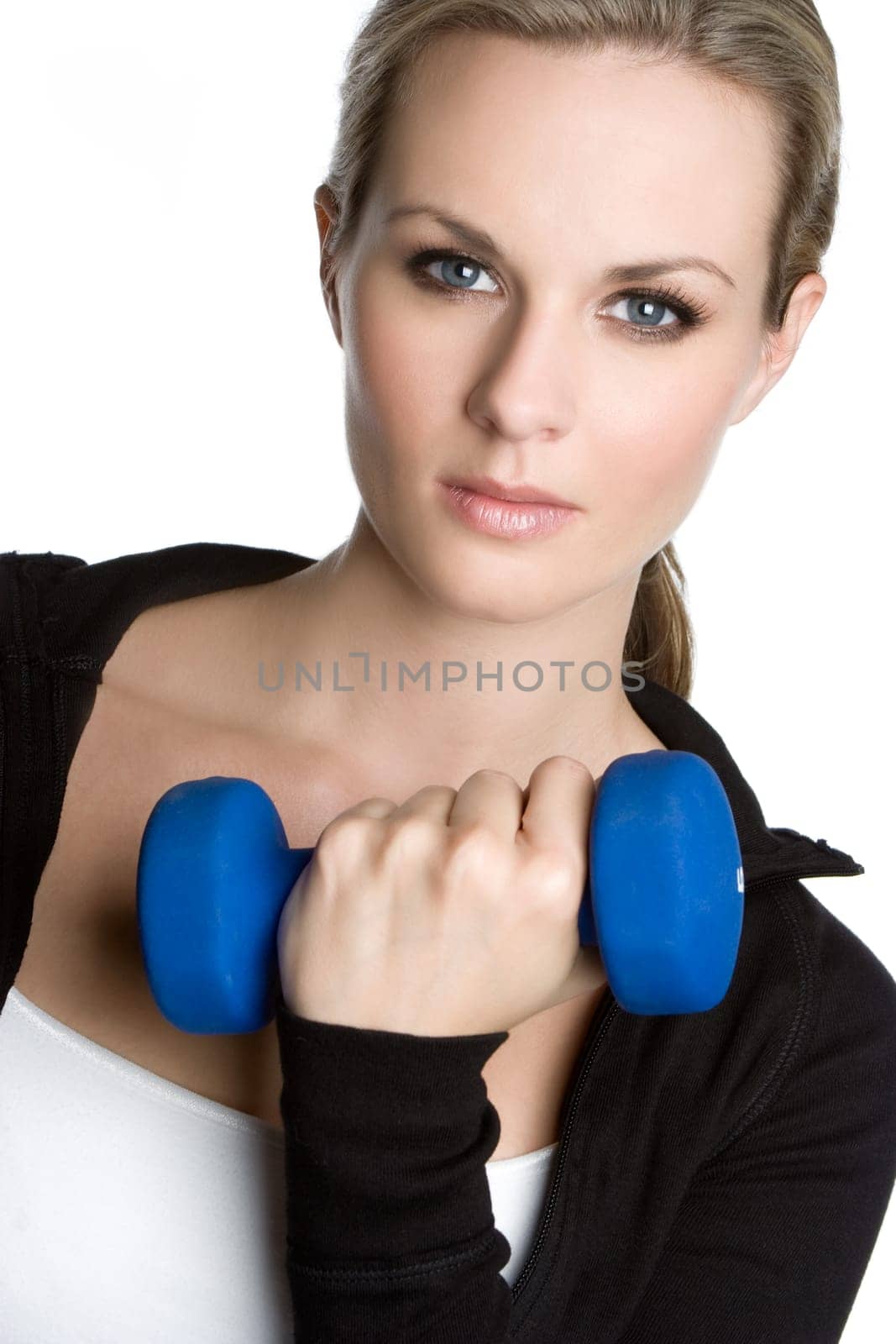 Fitness woman lifting dumbbell weights