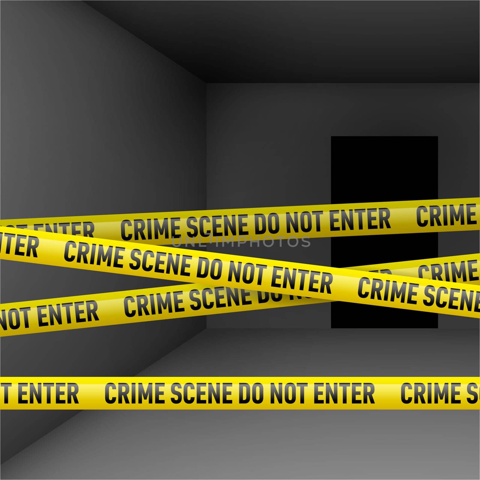 Dark room  with police danger tape. Crime or emergency scene