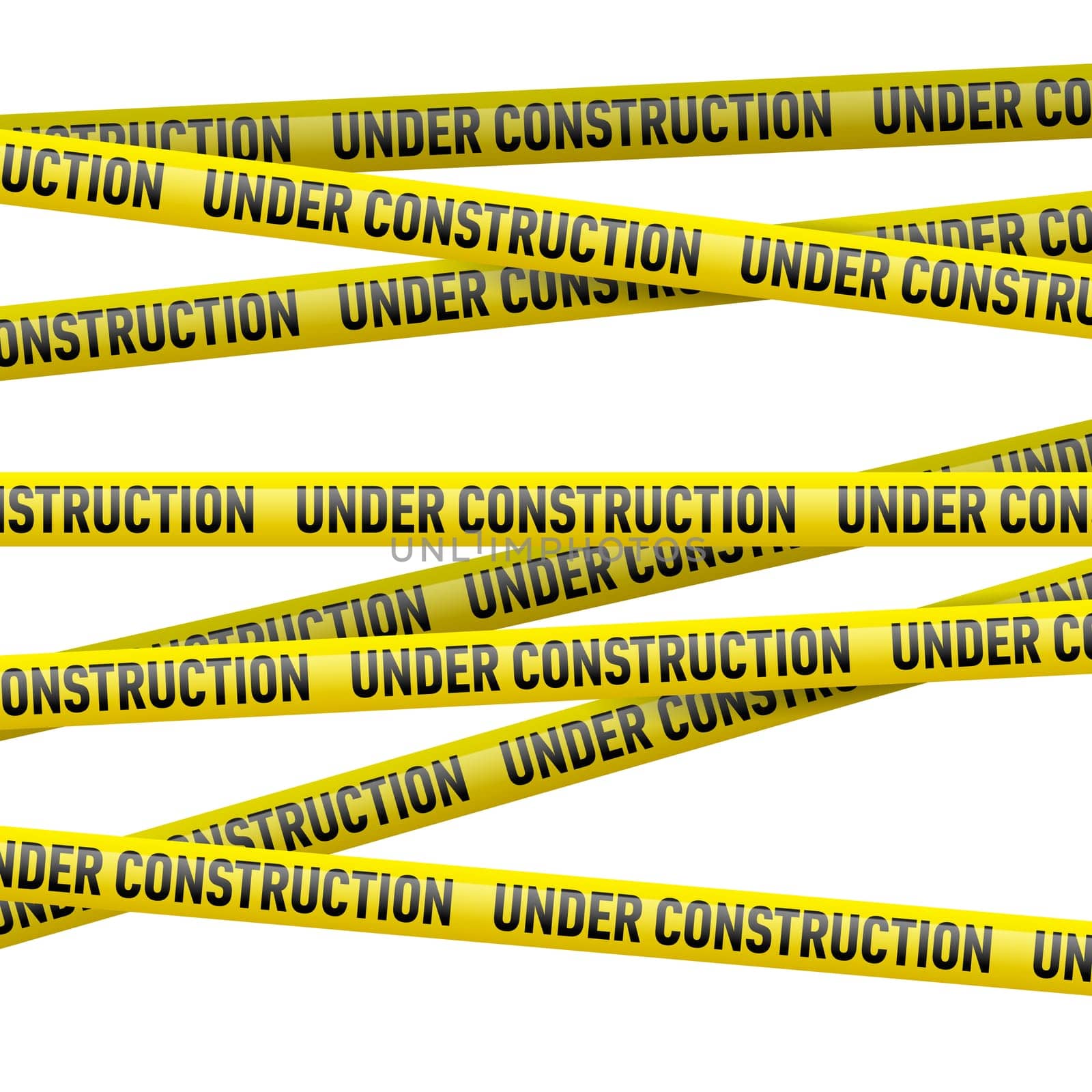 Realistic yellow danger tape with Under construction text. Illustration on white background
