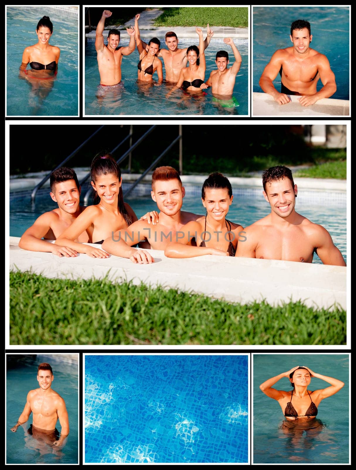 Collage of young people in the pool