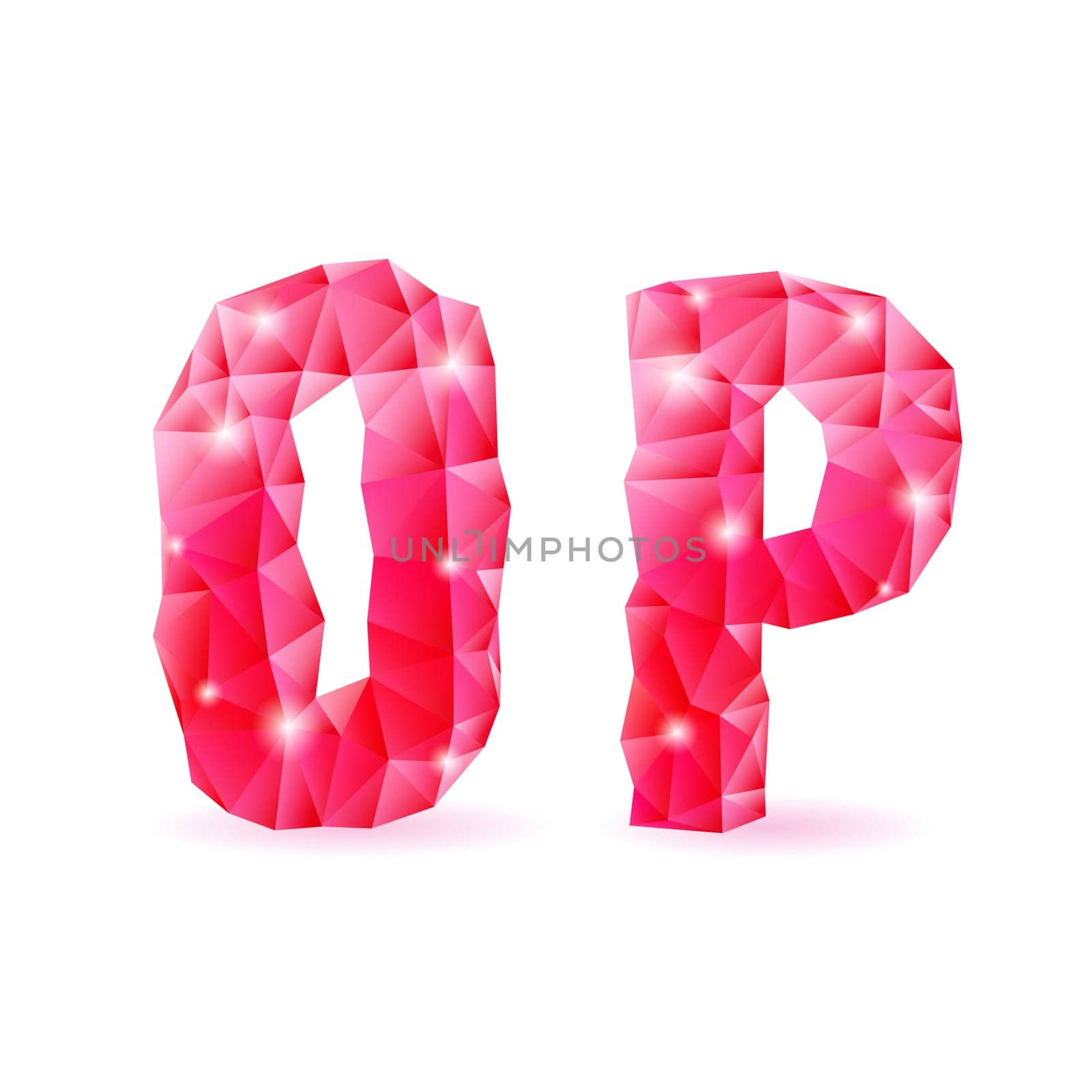 Shiny ruby polygonal font. Crystal style O and P letters