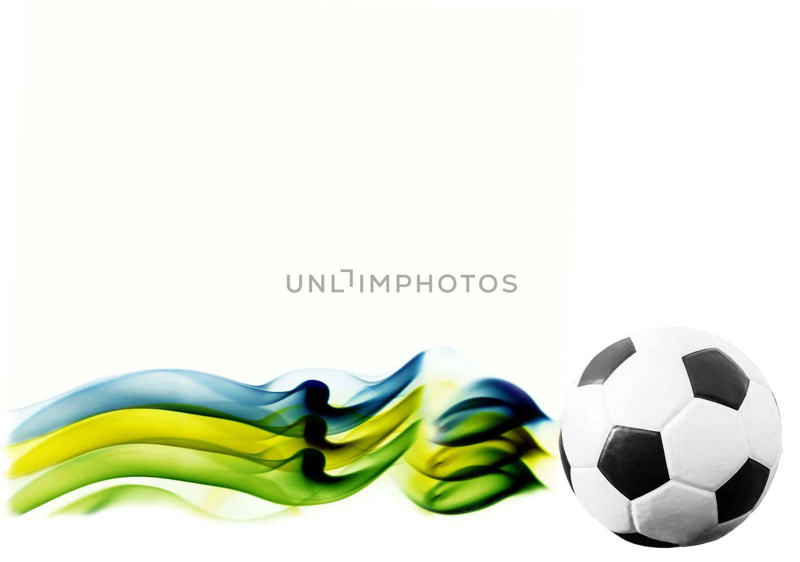 Photo of soccer ball and the colors of the Brazil flag