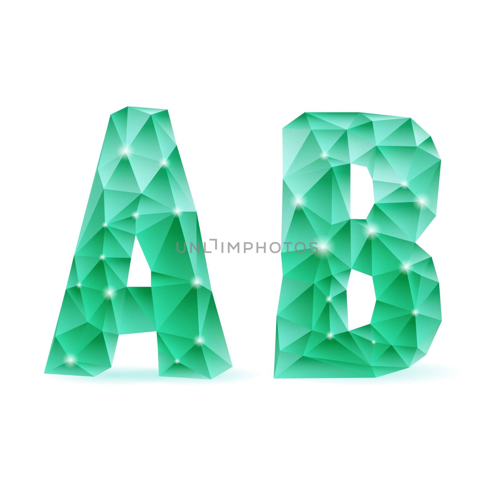 Shiny emerald green polygonal font. Crystal style A and B letters