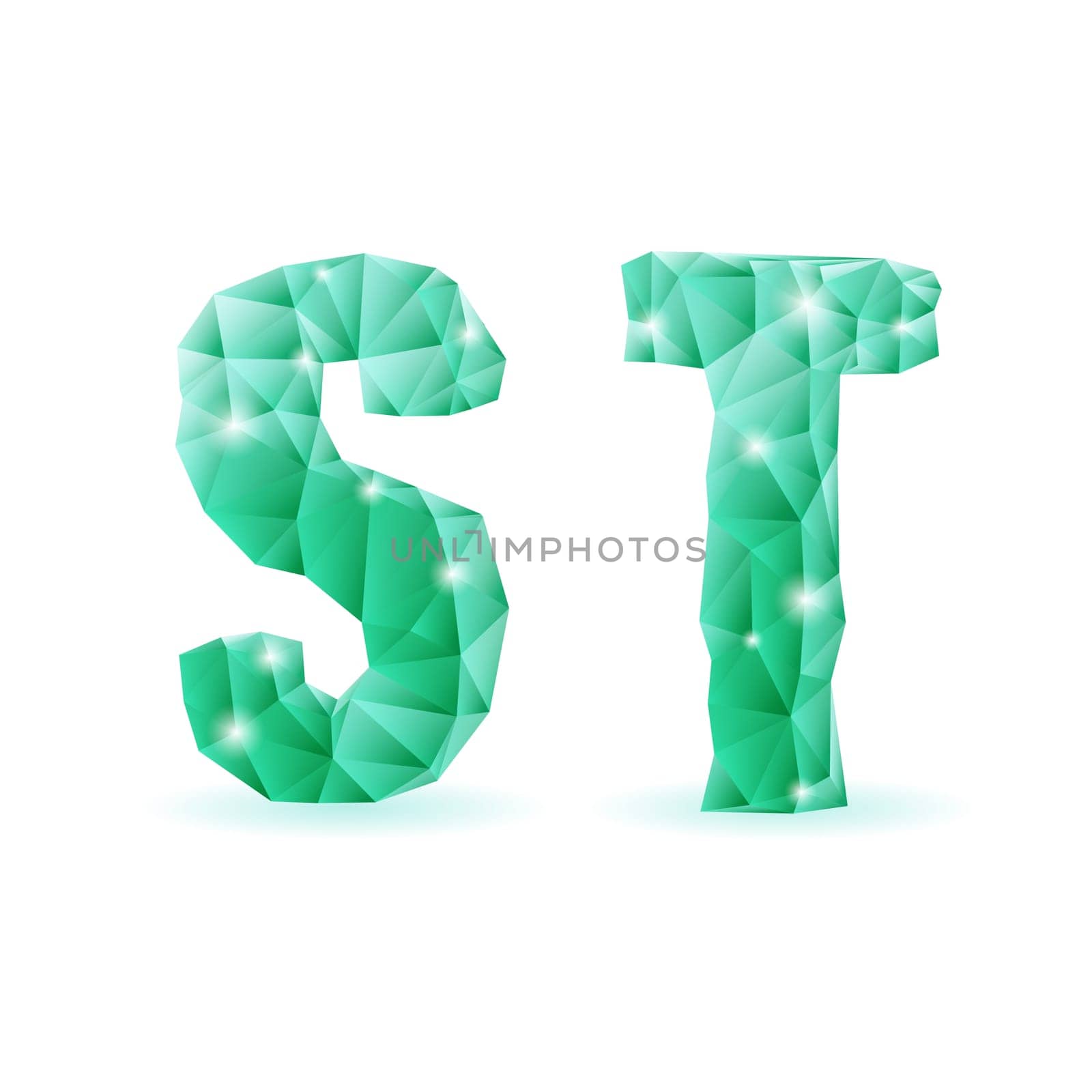 Shiny emerald green polygonal font. Crystal style S and T letters