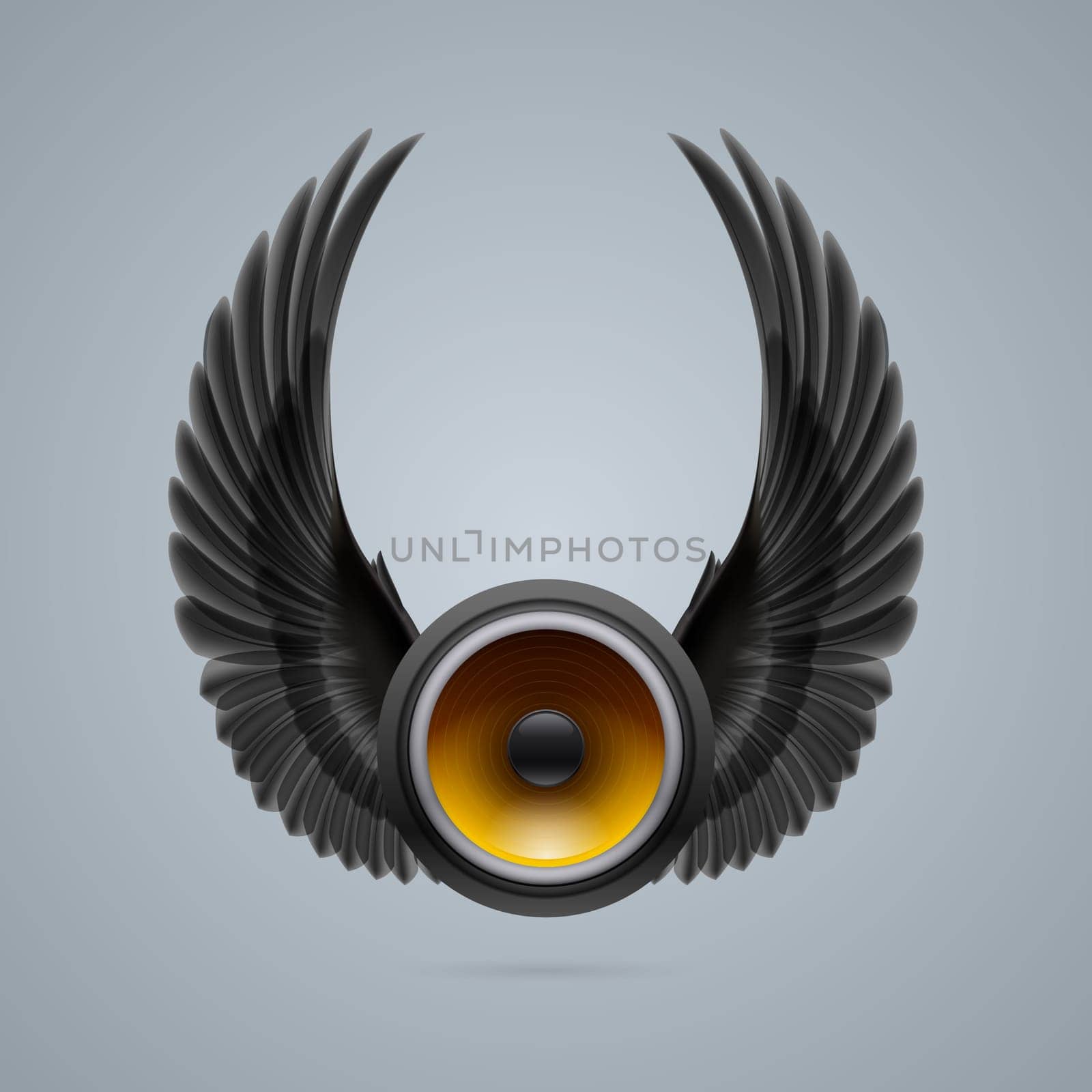 Music speaker with two crow wings up.