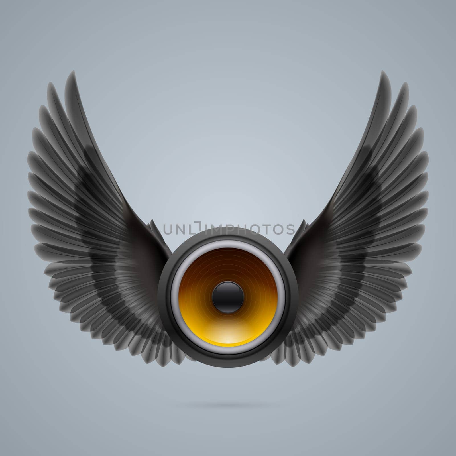 Music speaker with two raised black wings.