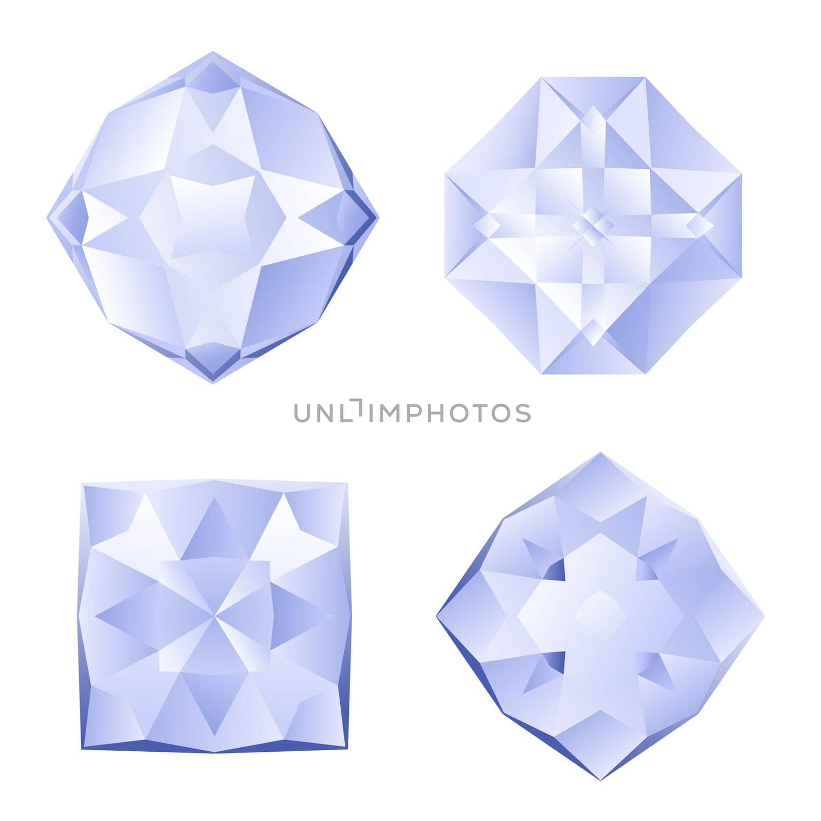 Set of four shiny rhinestones on white background