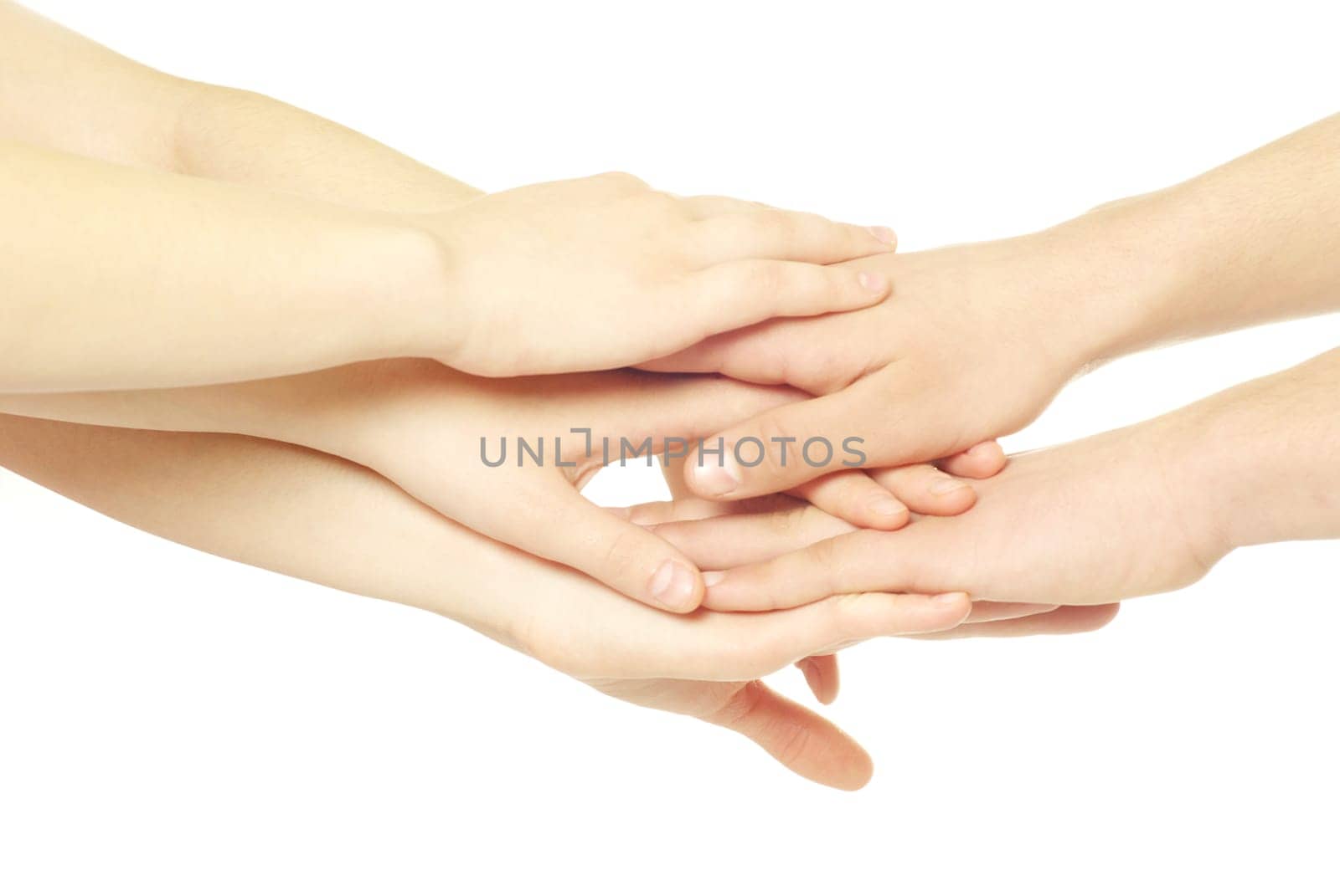 pile of hands isolated on a white