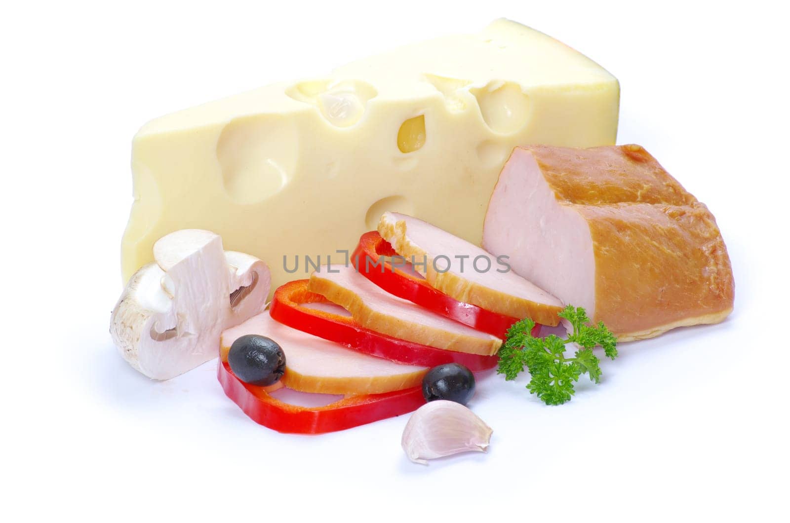 bacon and cheese isolated on white
