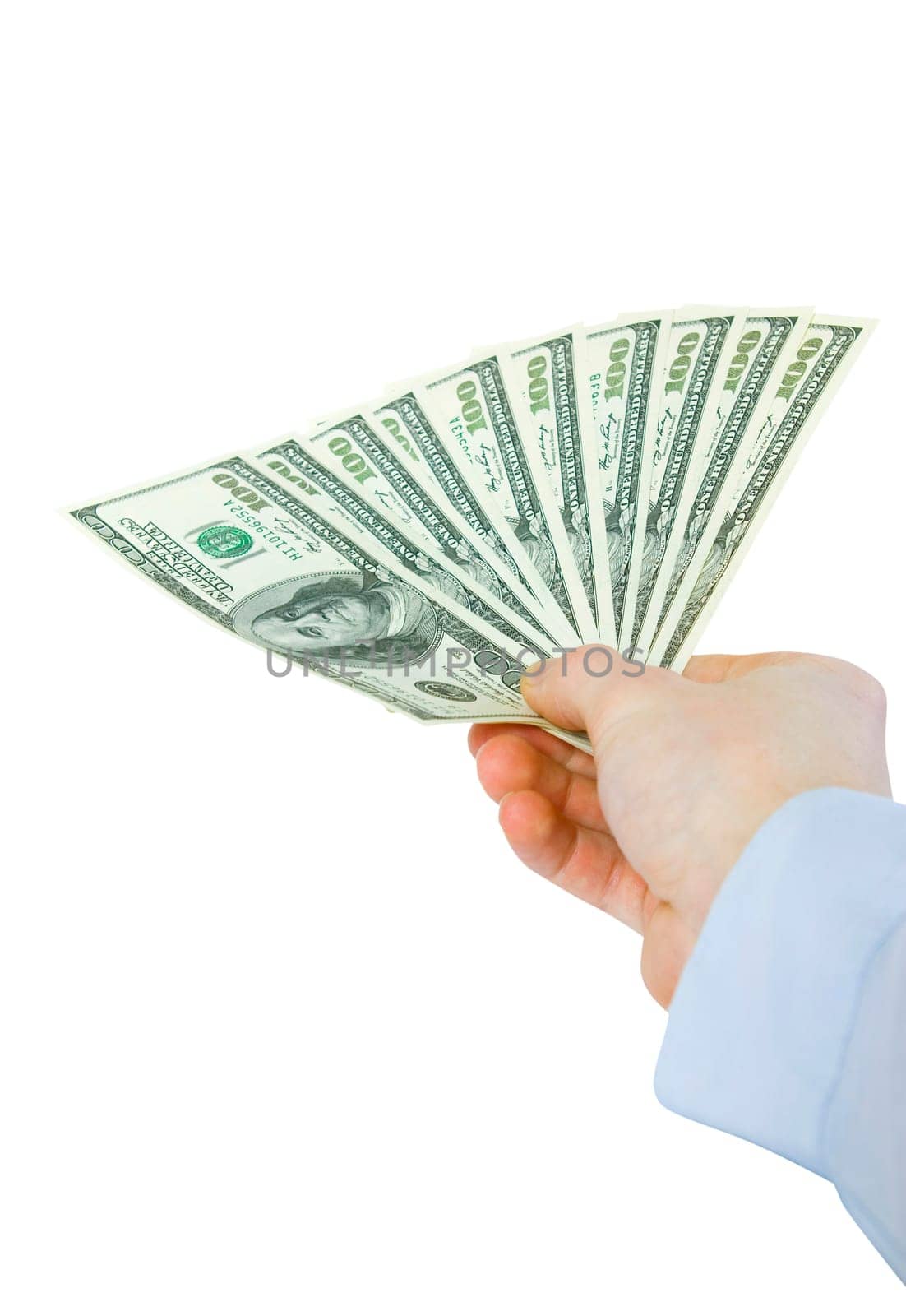 Money in hands isolated on white
