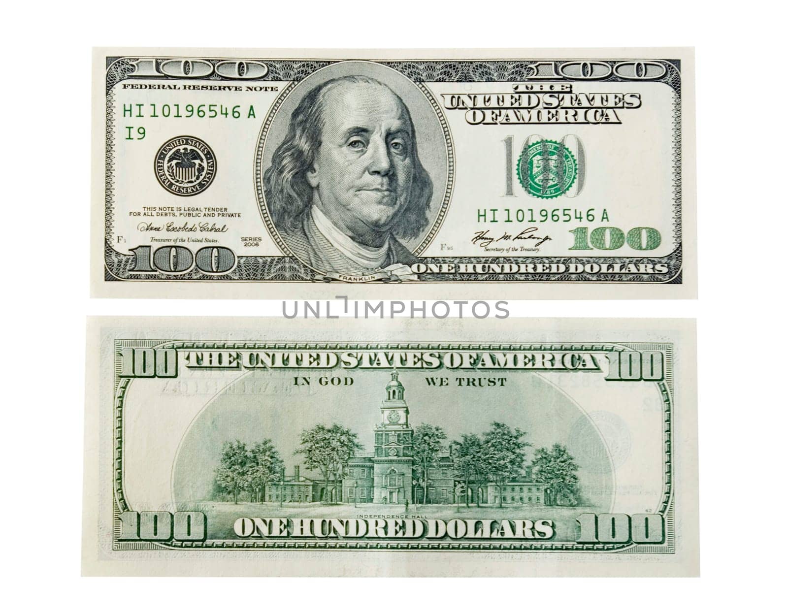 One hundred dollar on white