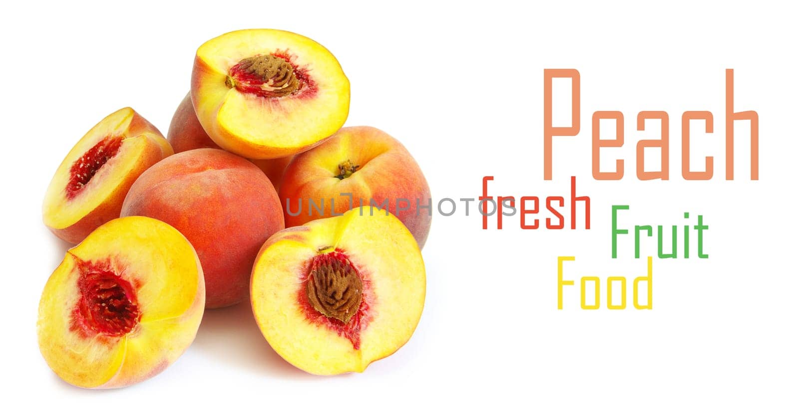 Fresh peach fruits isolated on white background