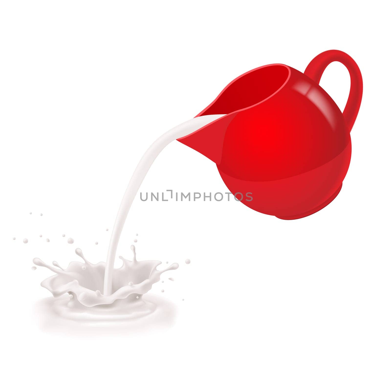 Milk being poured from a red jug.