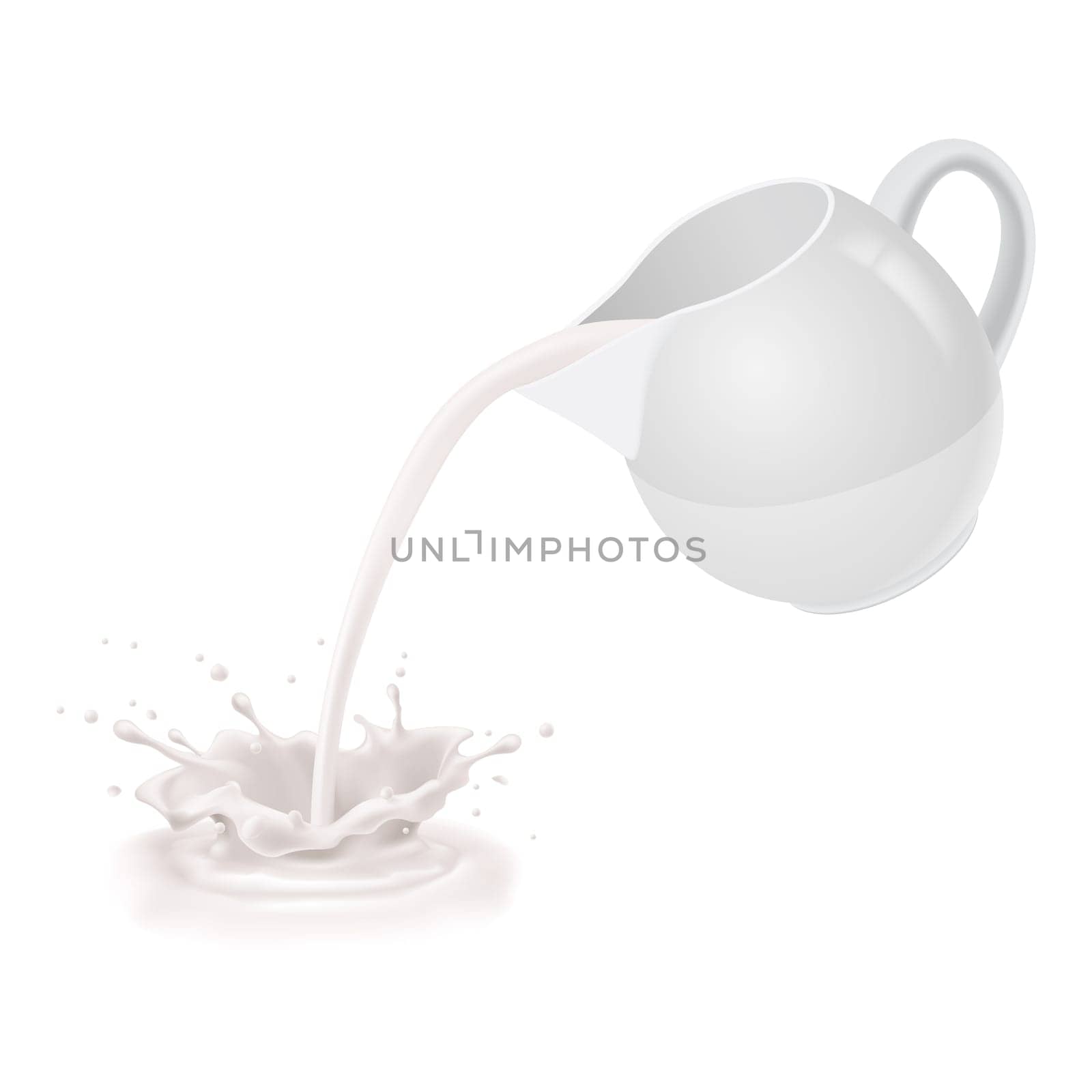 Milk being poured from a white jug.