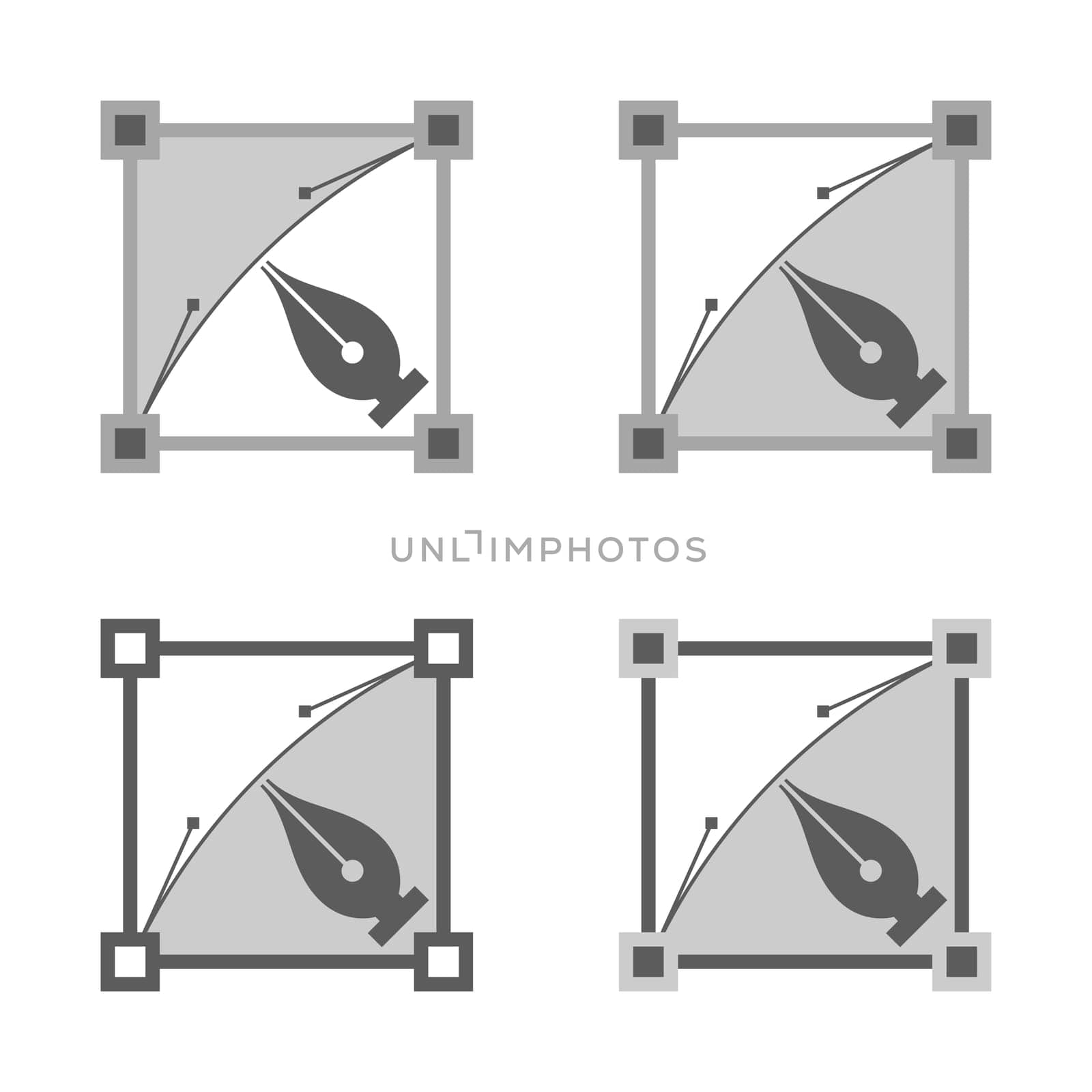 Four grey vector squares with nibs inside them.