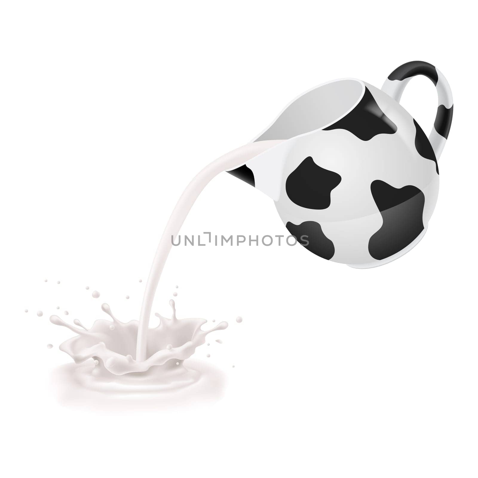 Milk being poured from a black-and-white jug.
